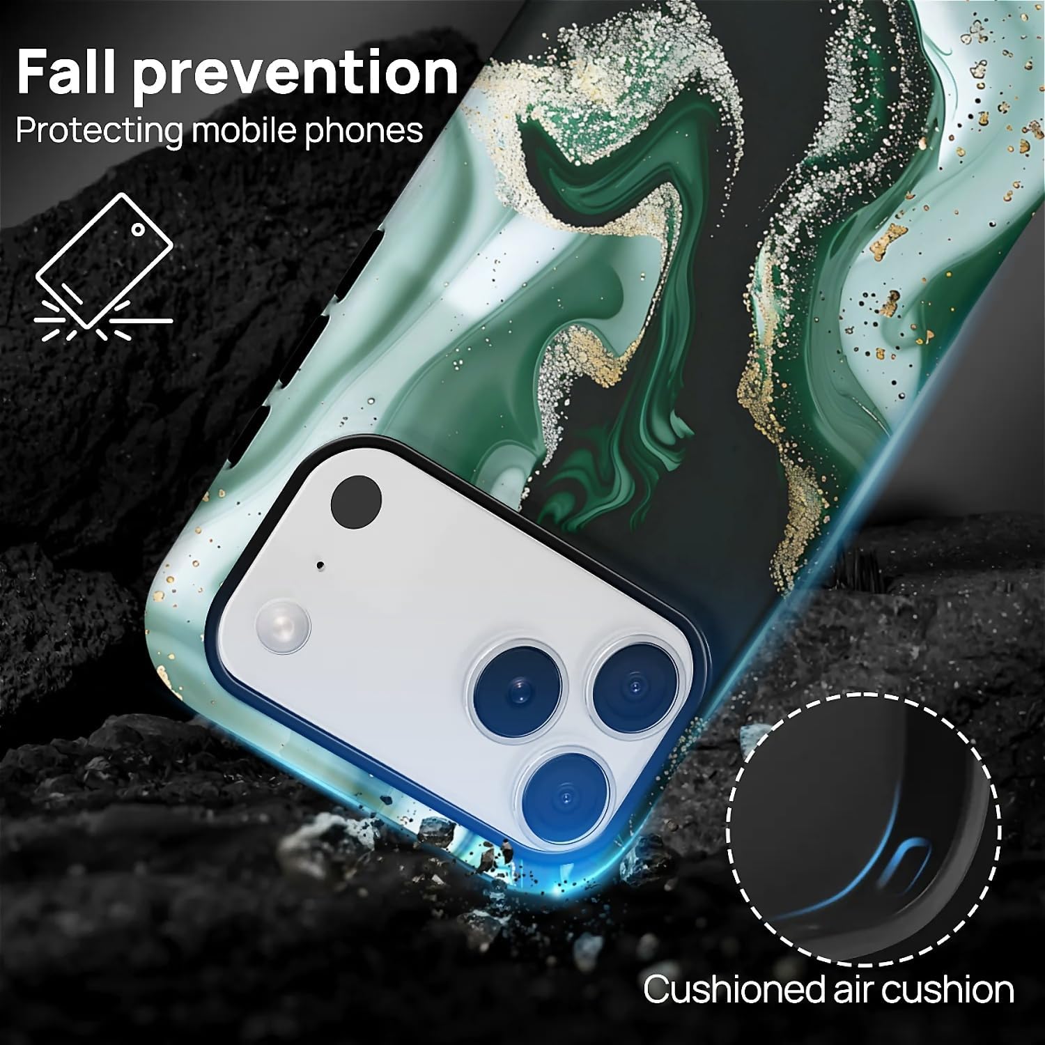 Thumbnail 4 de artslion 2-in-1 Hülle für iPhone 17 Pro (6,7 Zoll) – grüner Marmor, 360° Stoßschutz