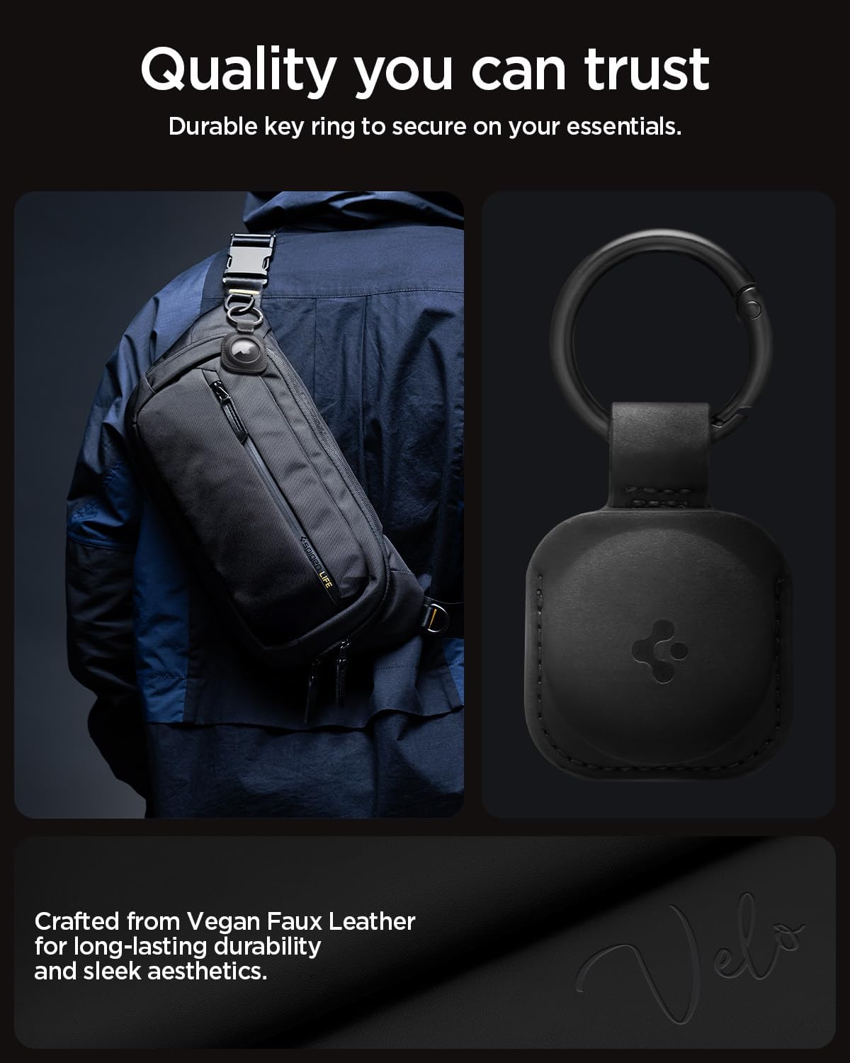 Detalle 2 de Spigen Porte-clés Essentiel pour AirTag 2 (2026) / AirTag (2021) en microfibre noire