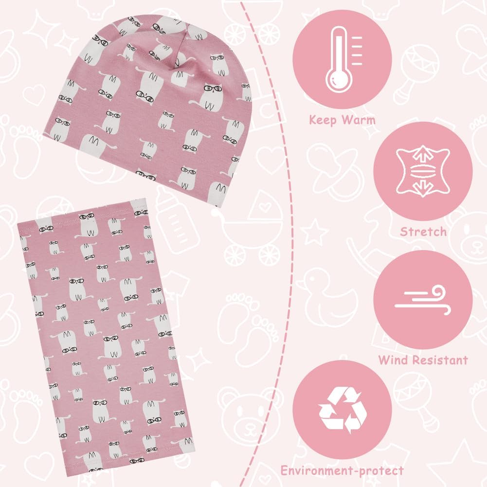 Detalle de Ensemble bonnet et écharpe pour enfant Aolso – coton doux, motifs animés, rose
