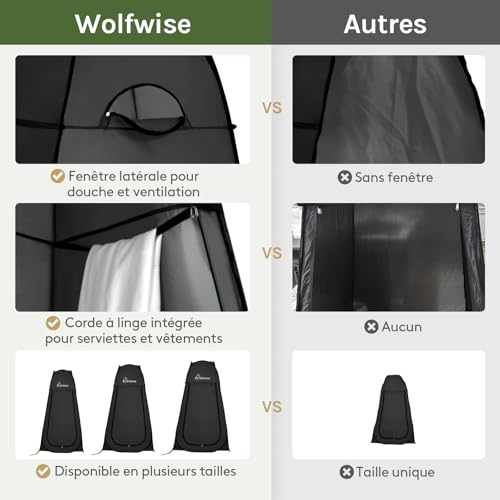 Detalle de WolfWise Tente de Douche Pop Up Toilette Cabinet de Changement – Abri de Plein Air 190 cm × 100 cm x 190 cm, Noir