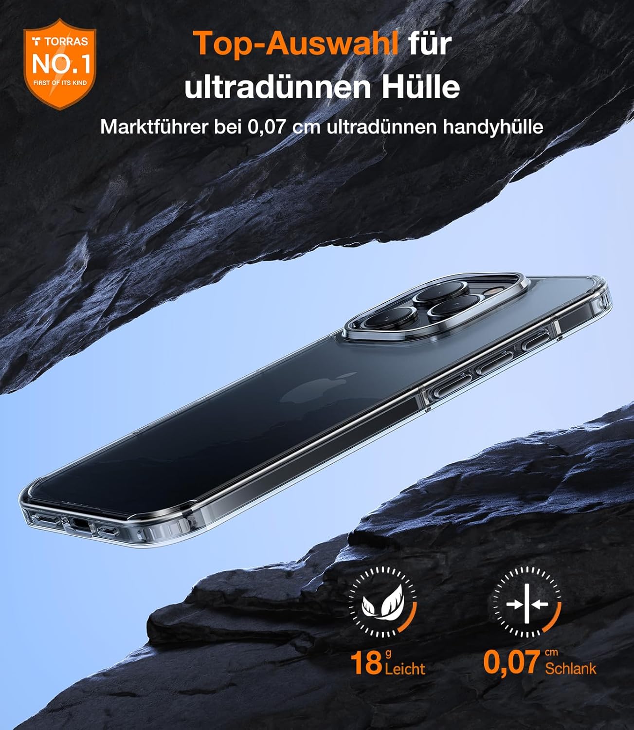 Detalle de TORRAS Ultra Dünn Hülle für iPhone 15 Pro – Transparent, Rundumschutz mit samtigem Griff