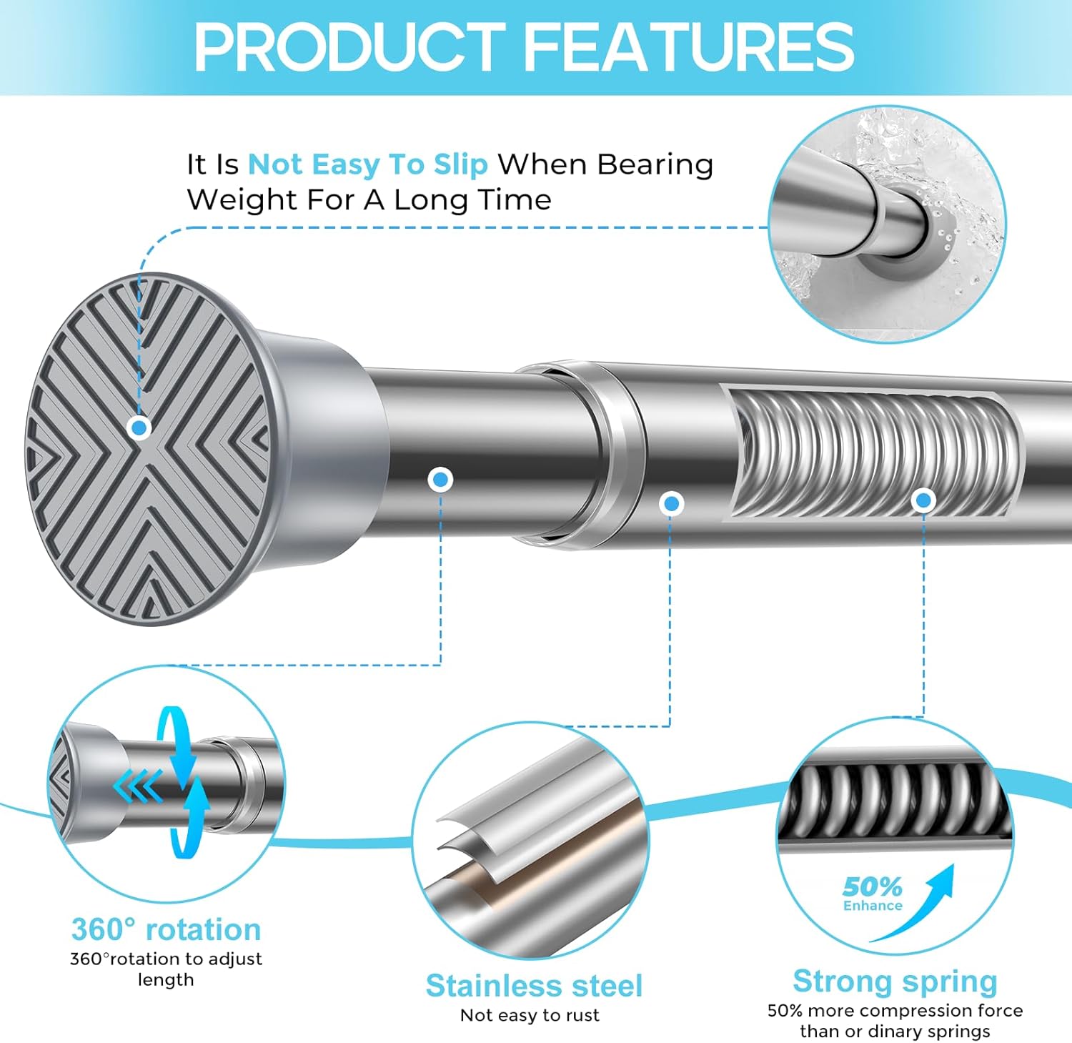 Detalle 2 de Zipglo Small Tension Rod 39-98 cm — Adjustable No-Drill Curtain Pole