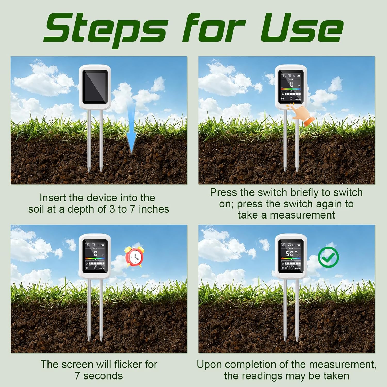 Thumbnail 5 de Lepealu 6-in-1 Soil Moisture Meter with Dual Probes, Type-C Rechargeable LCD