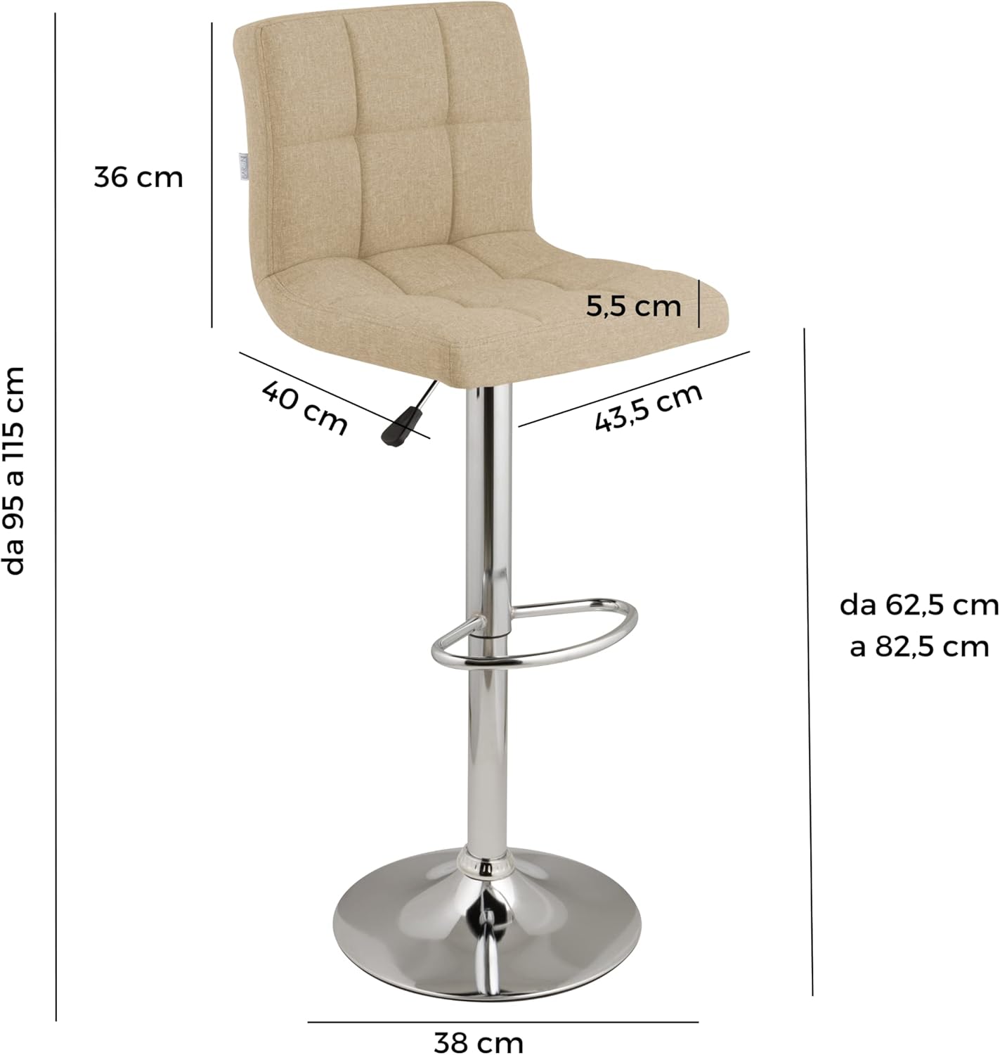 Detalle de Baroni Home sgabello da bar 360° beige