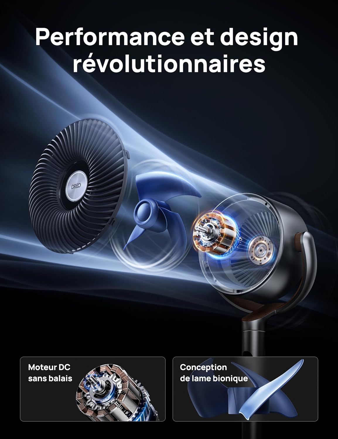 Thumbnail 4 de Dreo PolyFan 23dB ventilateur sur pied silencieux (23 dB) avec oscillation 120° et télécommande