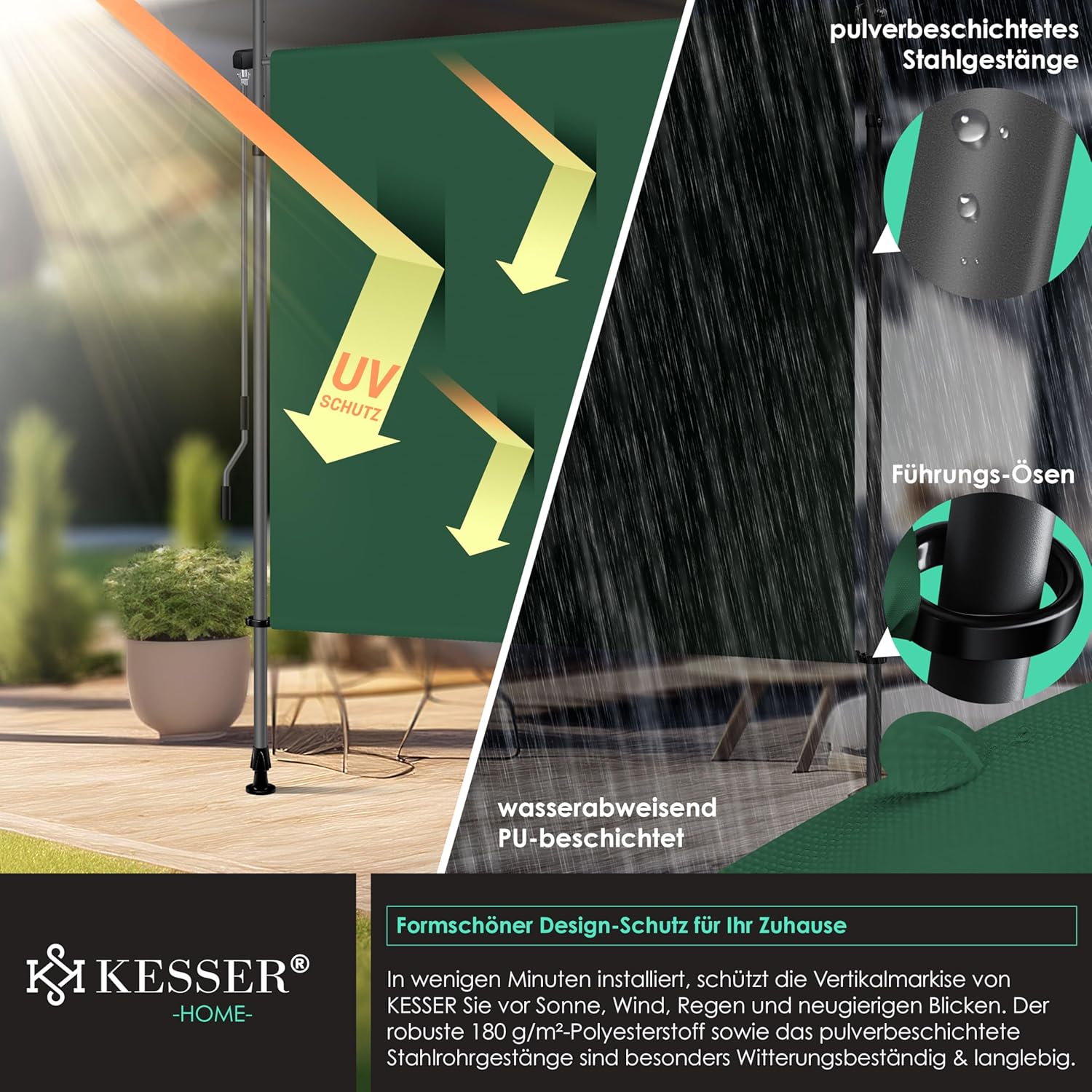 Thumbnail 2 de KESSER® Toldo vertical con pinza 🌂 100x310 cm, resistente al viento