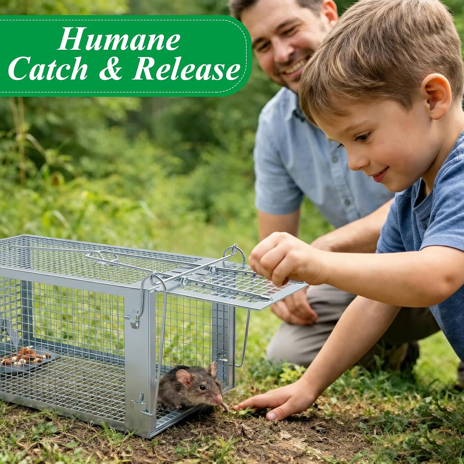 Detalle 2 de Wanqueen 01 Live-Catch Rodent Trap, 2-Pack, Galvanized Steel