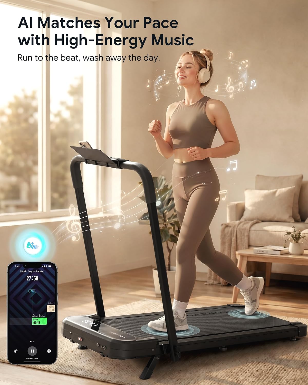 Detalle 1 de UREVO URTM059/UTRM030 Incline Treadmill with 11% Incline and App Control