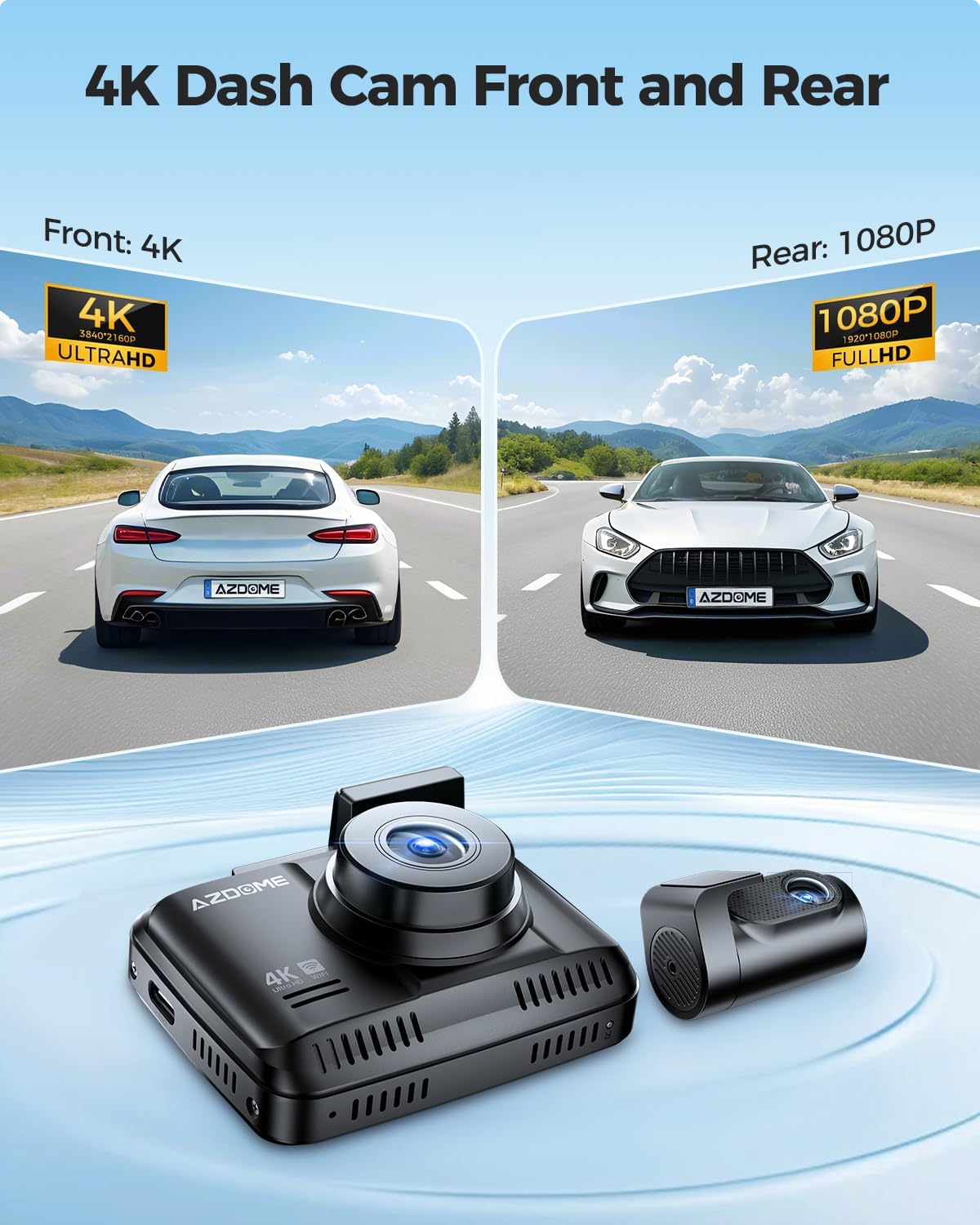 Detalle 2 de AZDOME GS63H Pro dual dash cam (front 4K + rear 2.5K/GPS) with WiFi, 64GB SD, parking monitoring