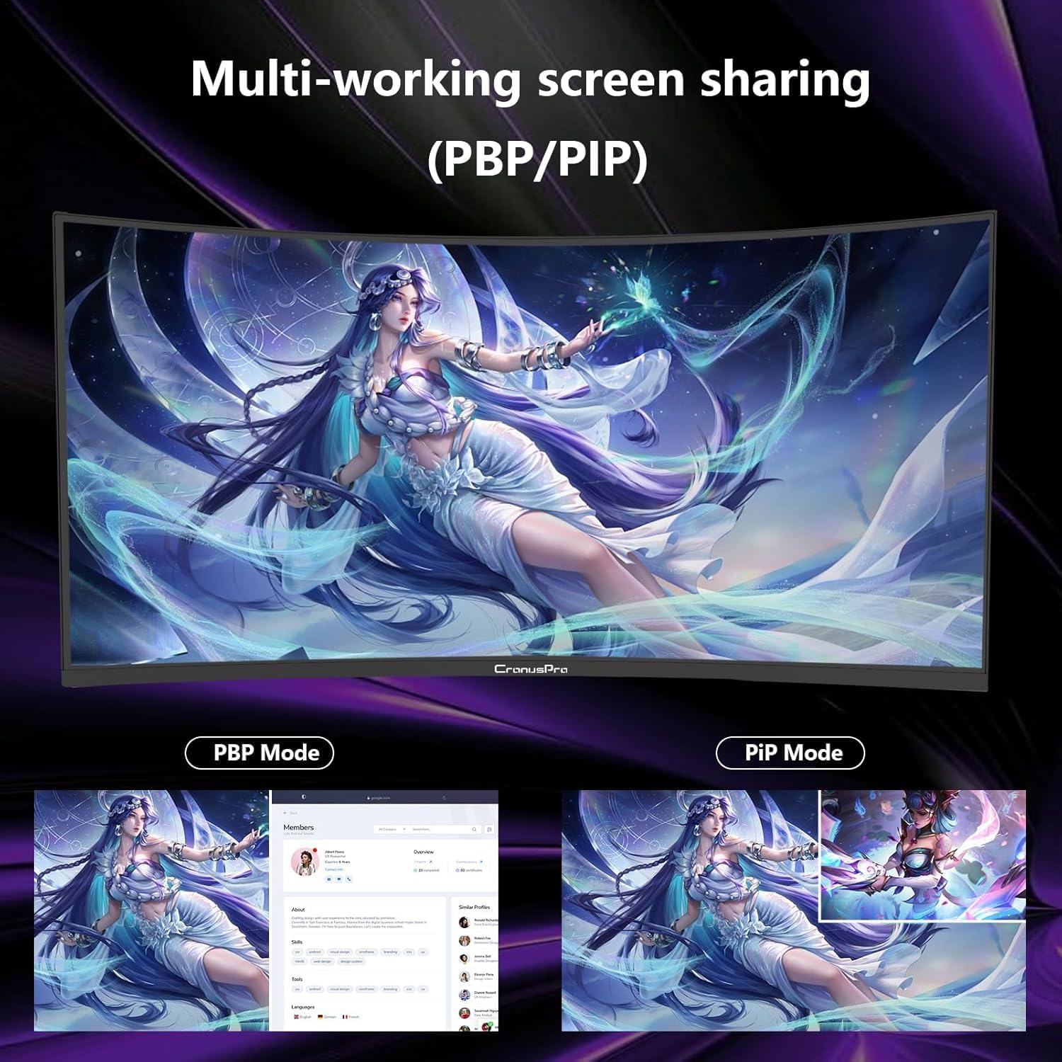 Thumbnail 4 de CronusPro 34 Inch Ultrawide Curved Gaming Monitor (UWQHD 3440x1440) – 165Hz, 1ms MPRT, 1500R Curved, FreeSync Premium