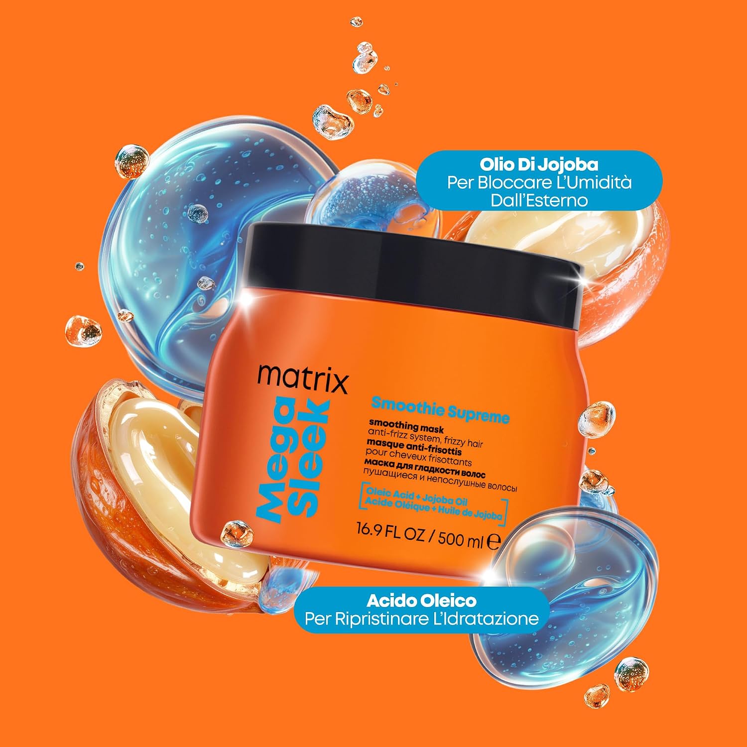 Detalle de Matrix Mega Sleek Maschera Levigante Anti-Crespo 500 ml – Protezione e lucentezza per capelli crespi