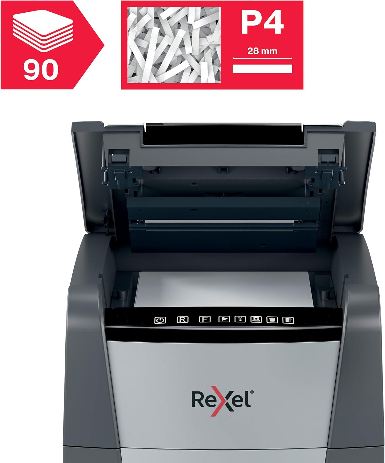 Detalle de Rexel Optimum Autofeed: Déchiqueteuse auto-alimentée P4, 90 feuilles, bac 34 L