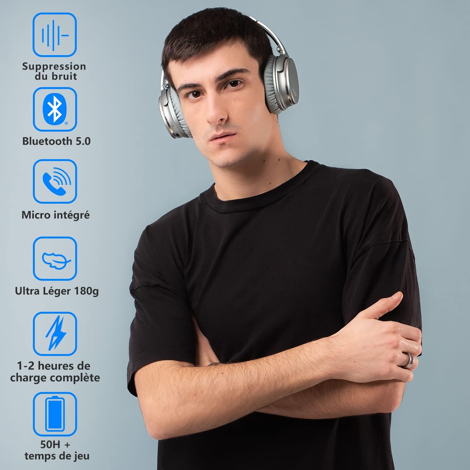 Detalle de Srhythm NC35 : casque Bluetooth sans fil V5.0 avec ANC et 50 h d’autonomie