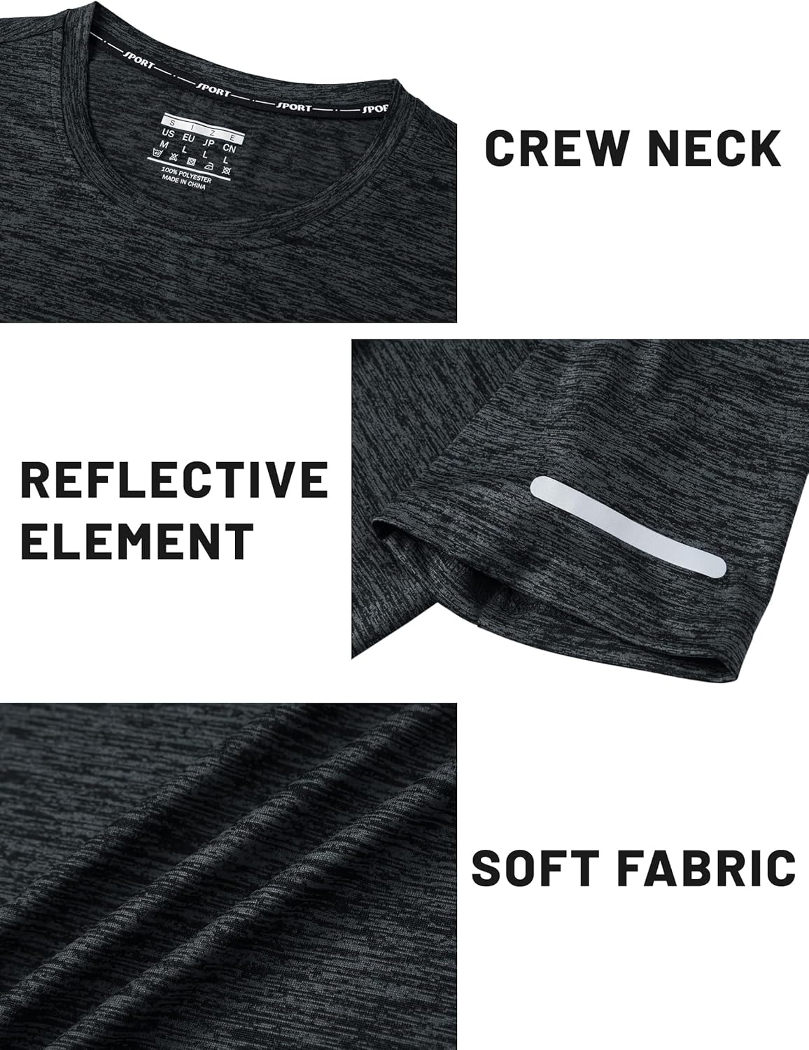 Thumbnail 3 de TACVASEN Herren Meliertes Sport-T-Shirt mit reflektierenden Streifen (kurzarm, schnelltrocknend)