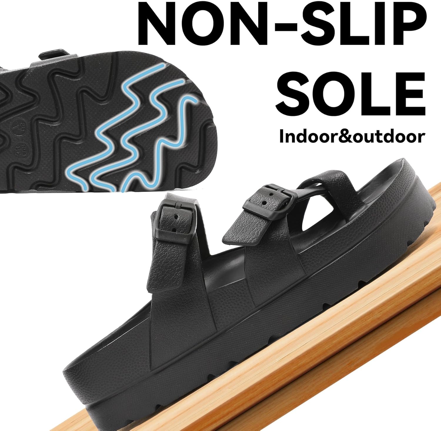 Detalle de Waysoland Sandalen Damen Sommer – Orthopädische Komfort-Plattform mit einstellbarer Schnalle