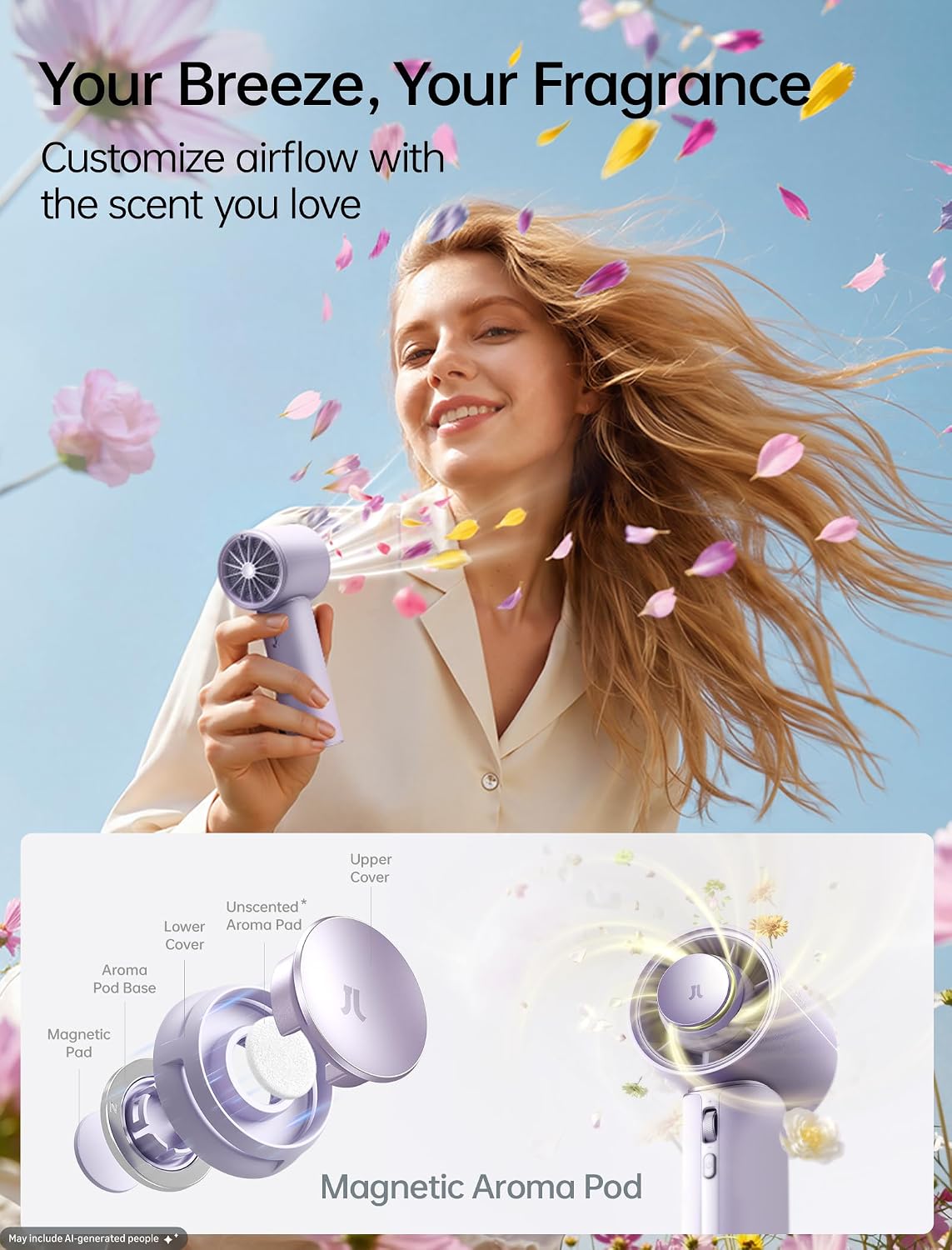 Detalle de JISULIFE Handheld Fan Pro1 Mini: Next‑Gen Cooling in Misty Purple
