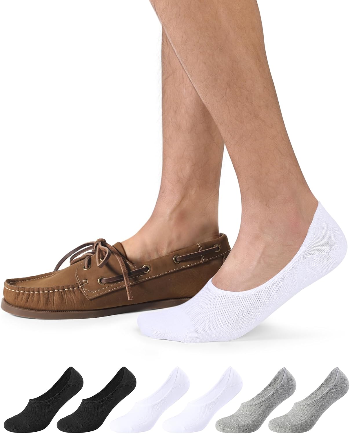 Detalle de CLOSEMATE 6 Paar Füßlinge Herren – unsichtbar, rutschfest und atmungsaktiv für Loafer, Mokassins und Sneaker