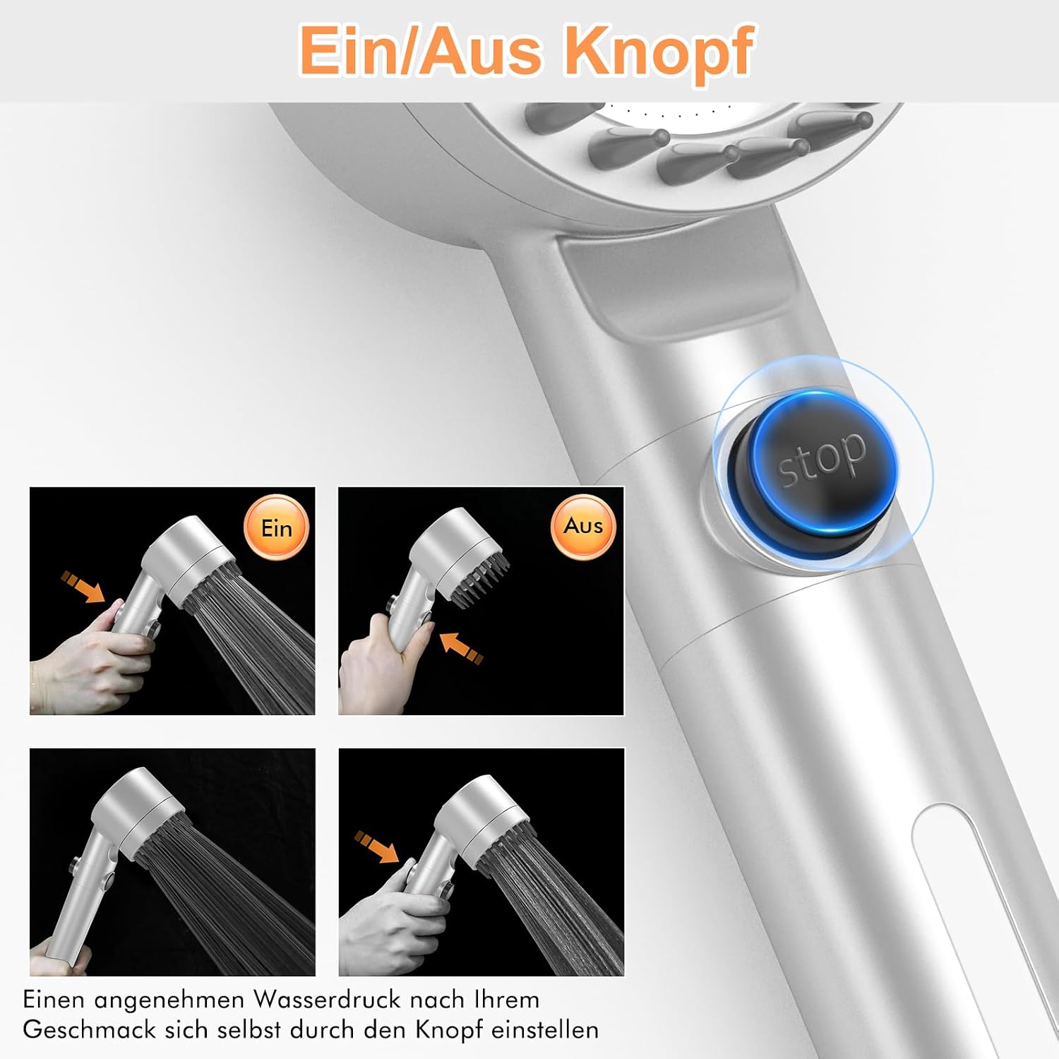 Detalle 2 de MEKO Duschkopf mit Filter (15 Schichten) und Hochdruck-Handbrause, 3+1 Strahlarten
