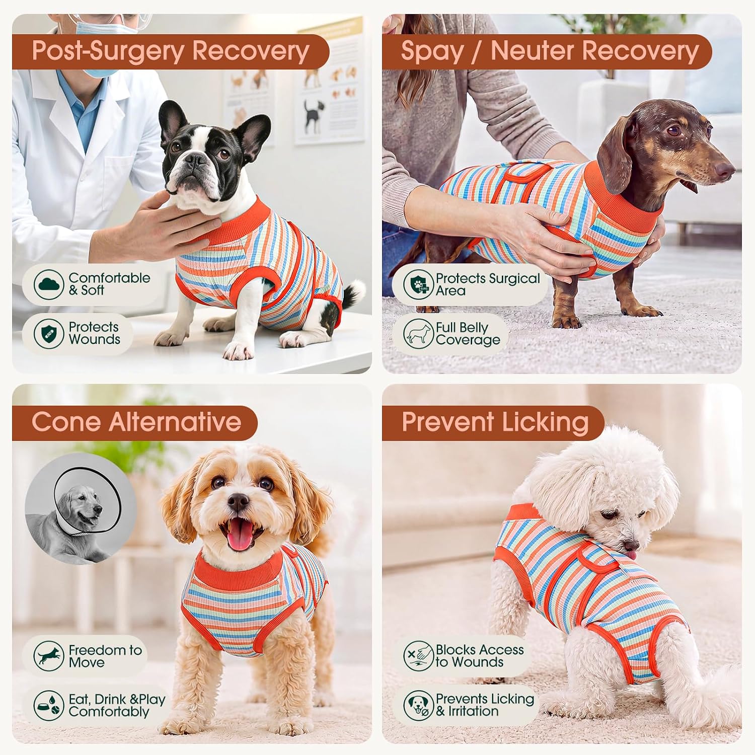 Thumbnail 3 de Kuoser C117-Kuoser-037-Colorful Stripes-M Dog Recovery Suit, Cotton-Spandex