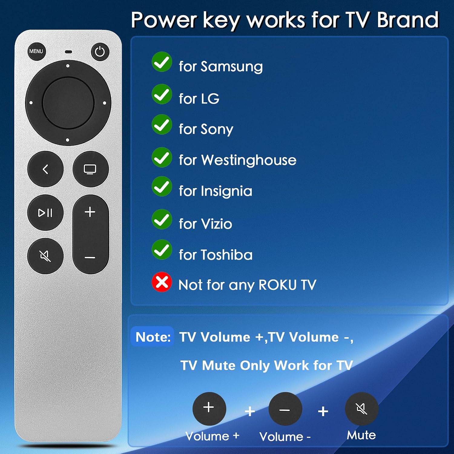 Detalle 2 de KOOMOER Replacement Apple TV Remote with Infrared and TV Power and Volume Controls