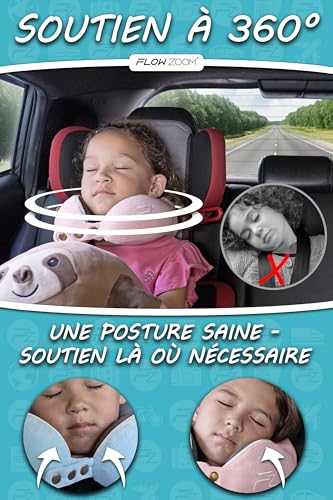 Detalle de FLOWZOOM Oreiller de Voyage pour Enfants – Coussin Cervical en Mousse à Mémoire, Taille S, Rose