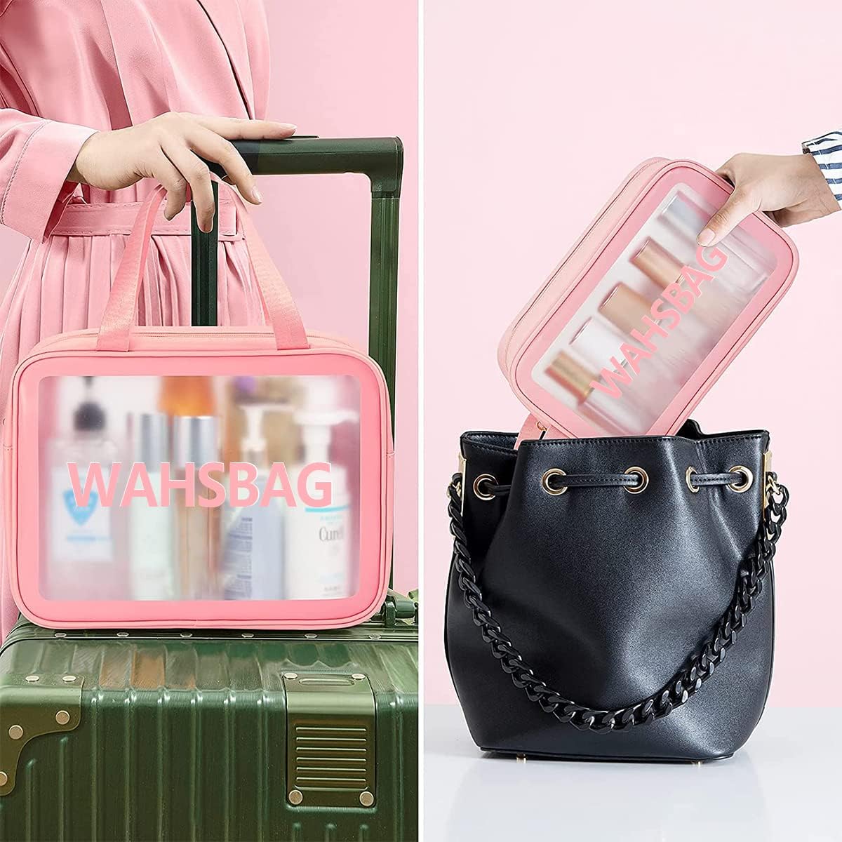 Thumbnail 5 de LEcylankEr Transparentes Kosmetiktaschen-3er-Set – Wasserdicht, faltbar, Rosa