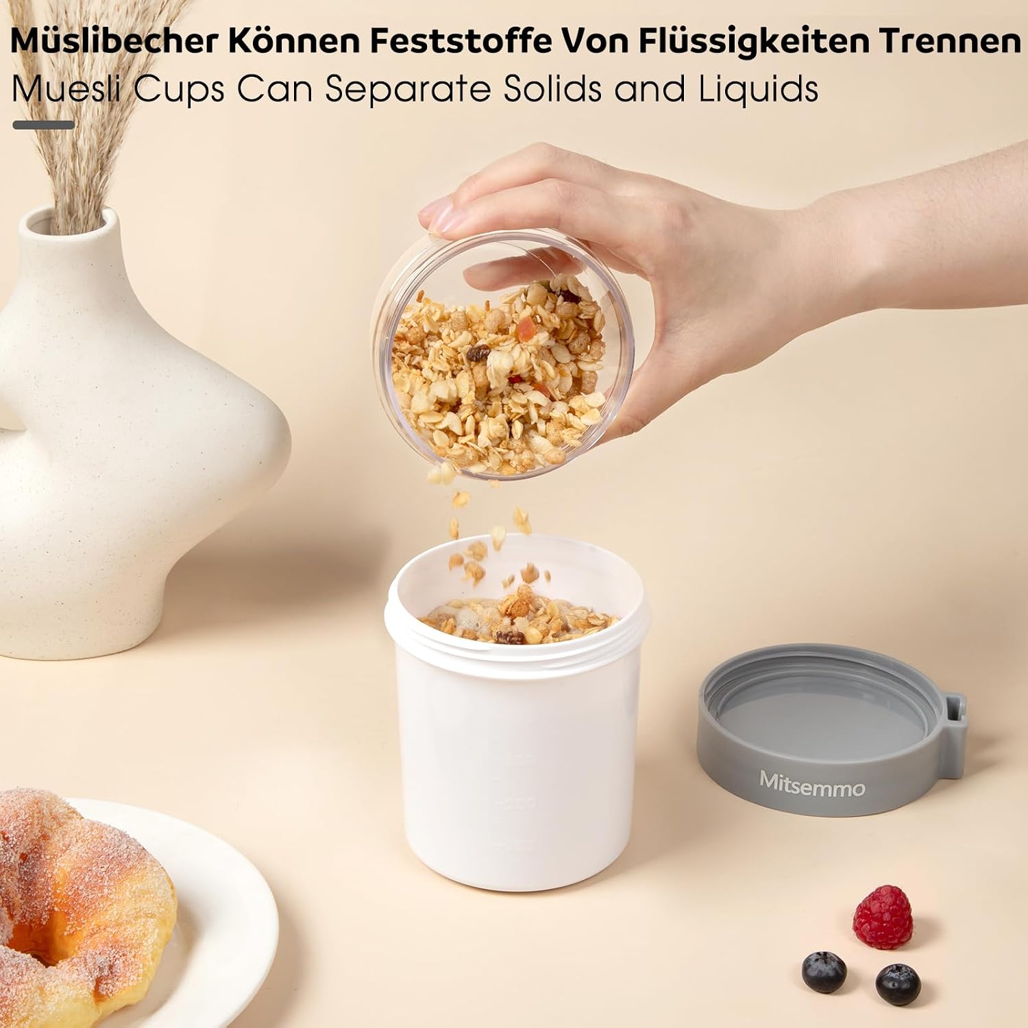 Detalle de Mitsemmo Yoghurt to Go-beker 560 + 230 ml met lepel en draaideksel