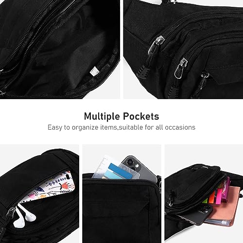 Detalle de Vinabo Sac Banane Noir pour Femme et Homme — 4 Poches Zippées, Réglable