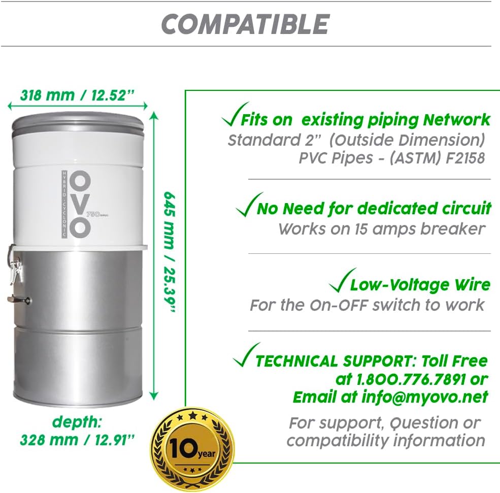 Detalle 2 de OVO PAK7525CD-35 Central Vacuum System, 750 Airwatts, 25 L, 35 ft Kit