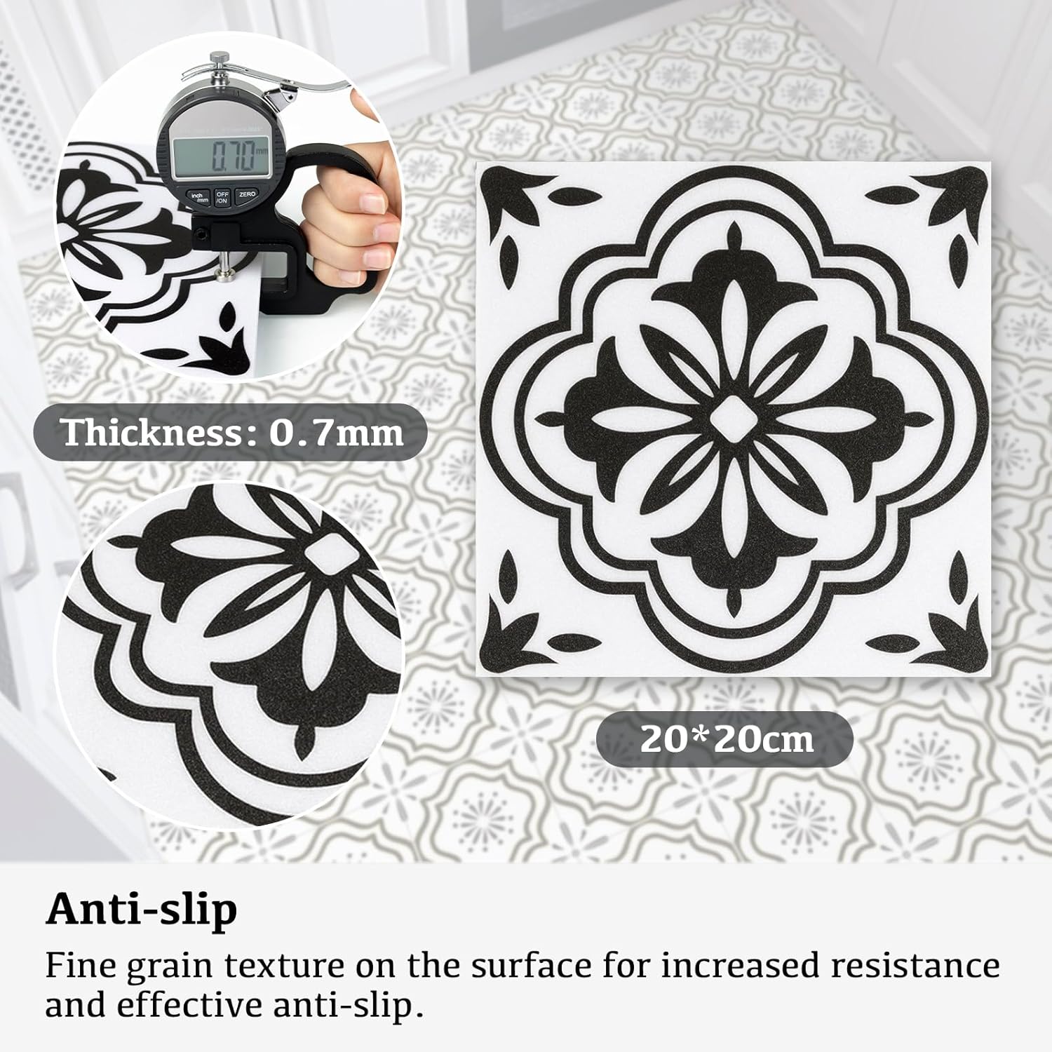 Thumbnail 6 de Elffloor self-adhesive vinyl floor tiles (Black & White pattern) 20x20cm, waterproof, 10 pack