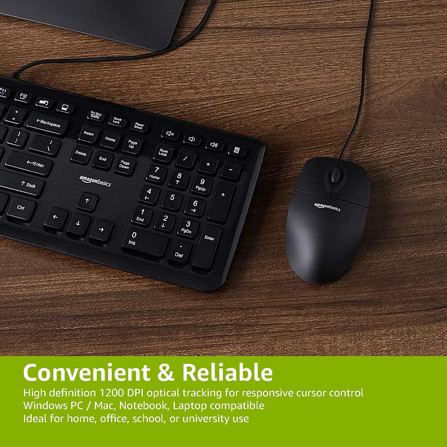 Detalle de Amazon Basics 3-Button USB Wired Mouse (Black) – 30-Pack (1000 dpi)