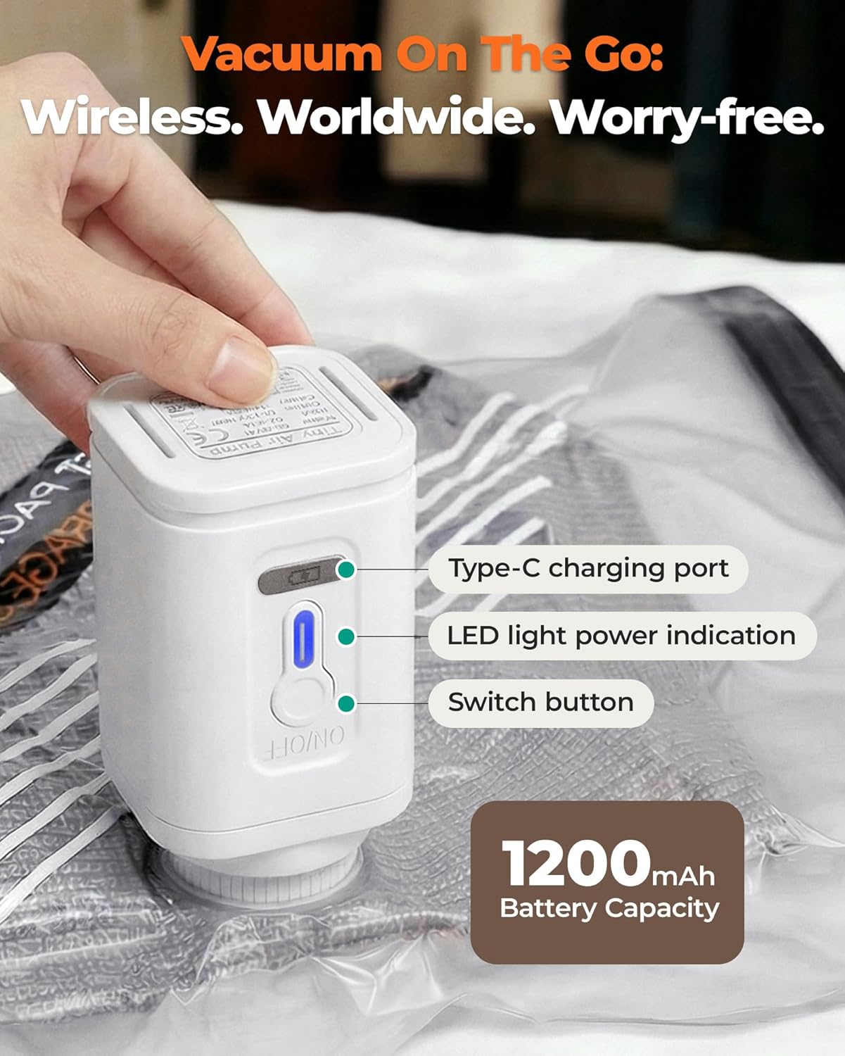 Detalle de BAGSMART Travel Vacuum Storage Bags with Mini Wireless Electric Pump (12-Piece Set)