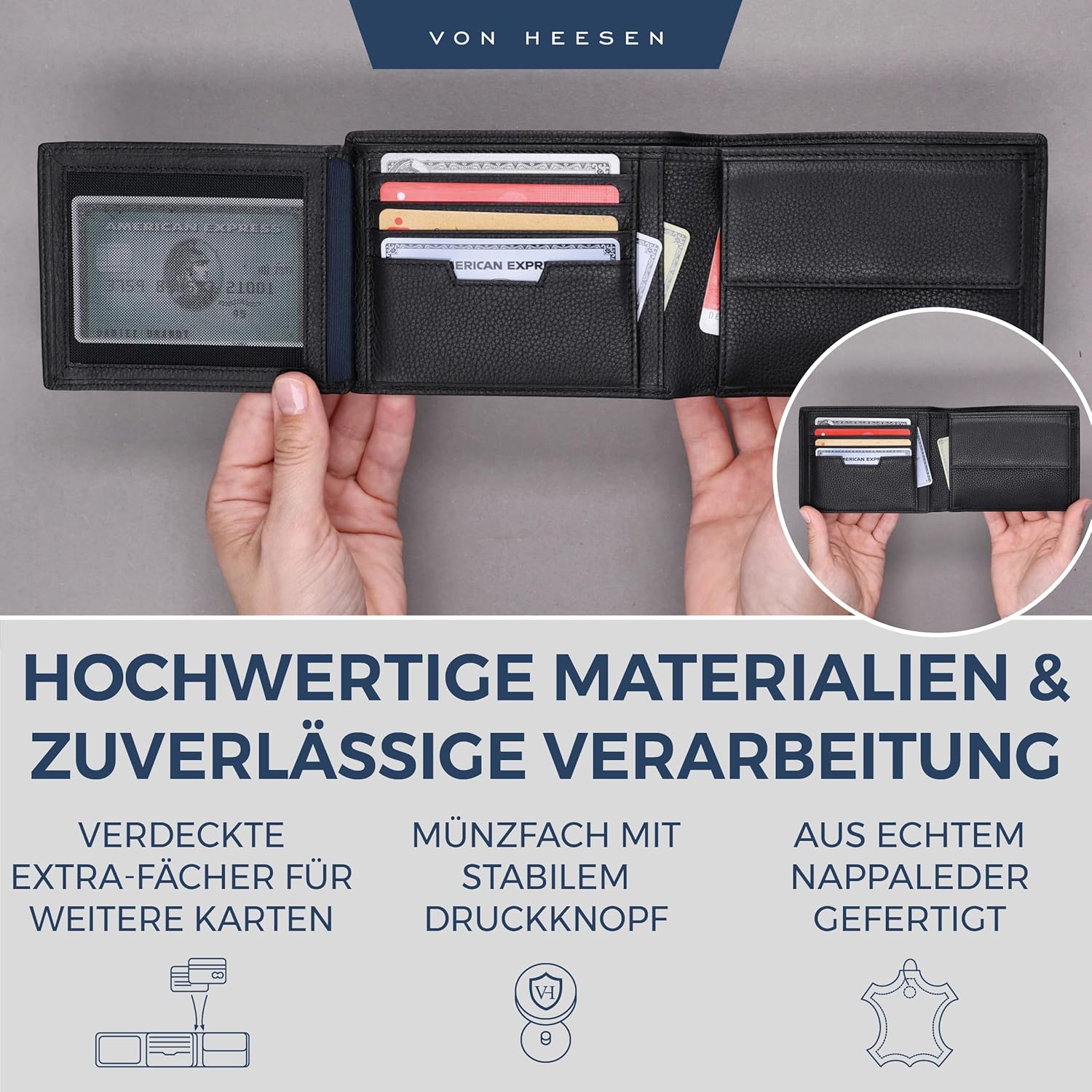 Detalle 2 de VON HEESEN Leder Geldbörse 12×9,5×2 cm 👛