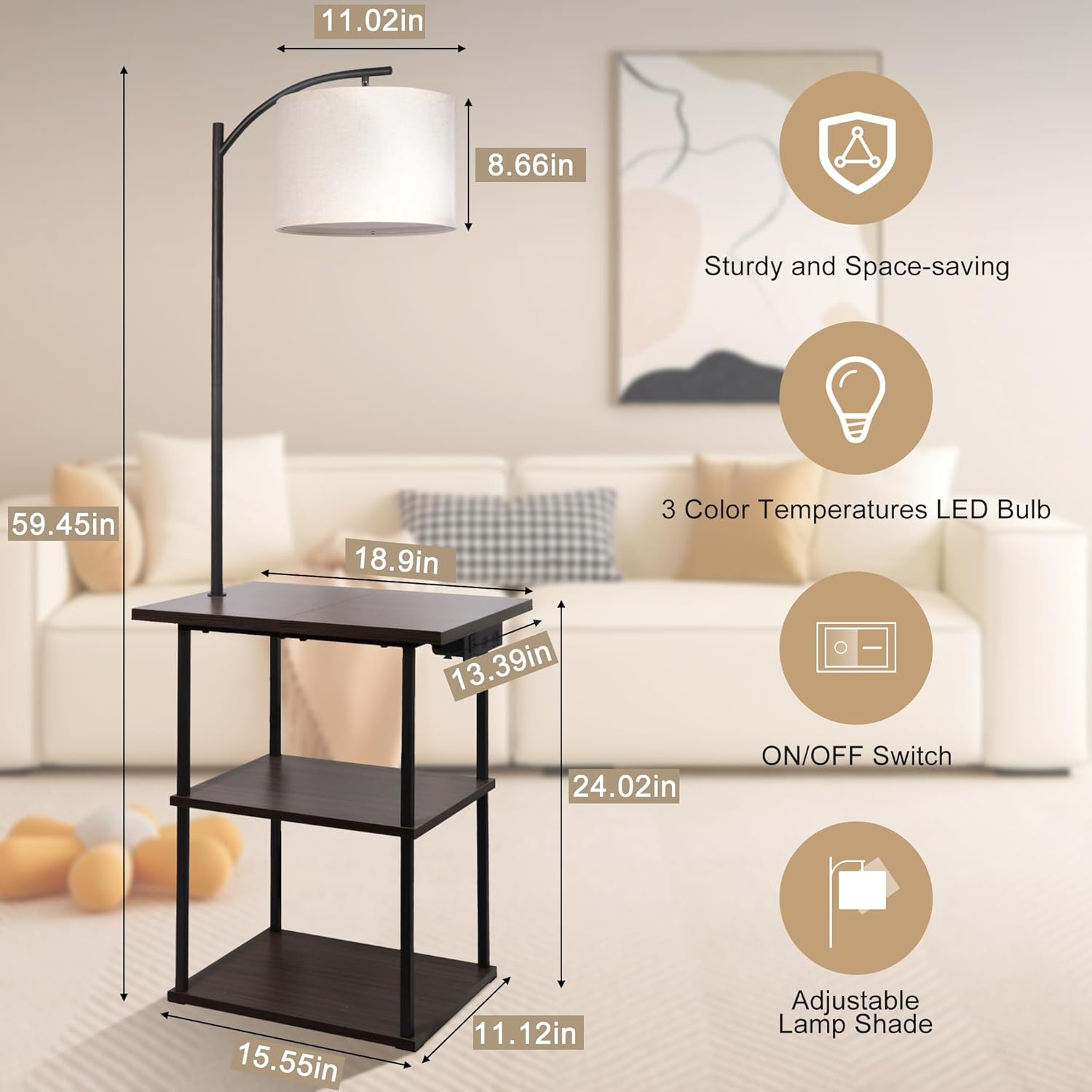 Detalle 2 de PESRAE Floor Lamp with Table 9W LED