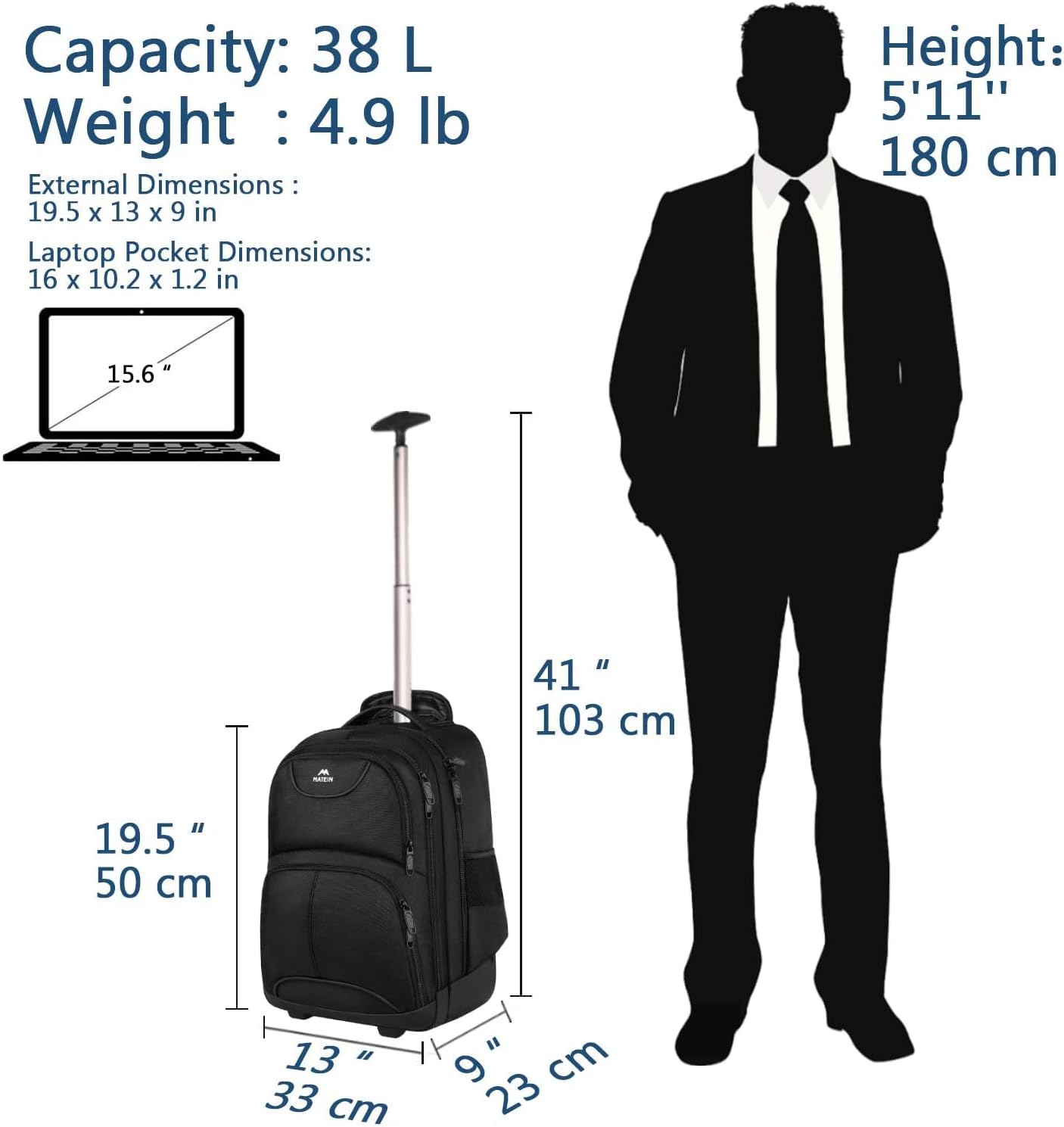 Thumbnail 4 de MATEIN Business Trolley Reiserucksack 17 Zoll