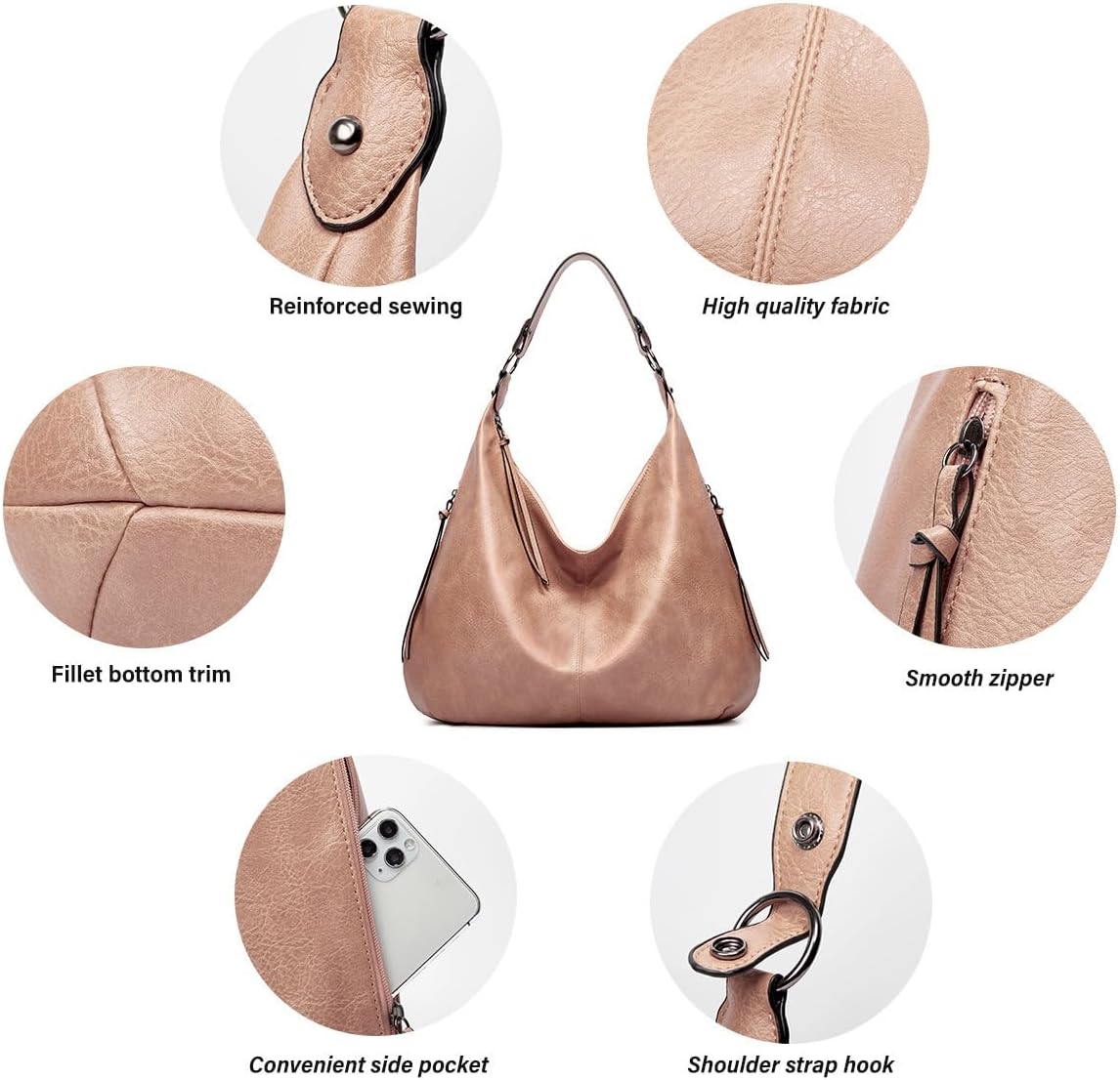Detalle de Pahajim hobo bags for women PU soft leather handbag, shoulder bag & wallet set (Brown)