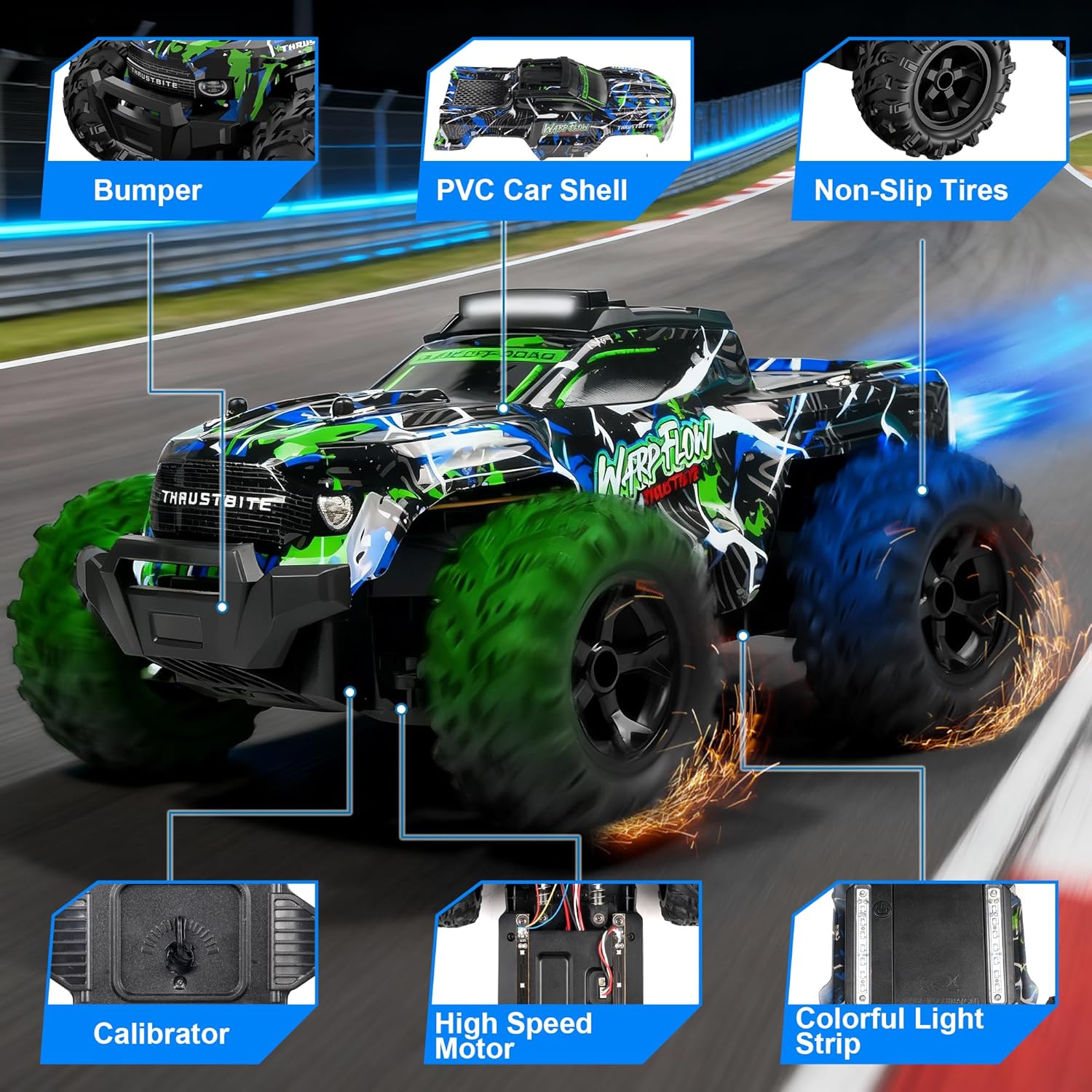 Detalle de BAZADER Voiture Télécommandée Tout Terrain 1:18 – 2 Batteries, LED, Brumisateur et 2,4 GHz