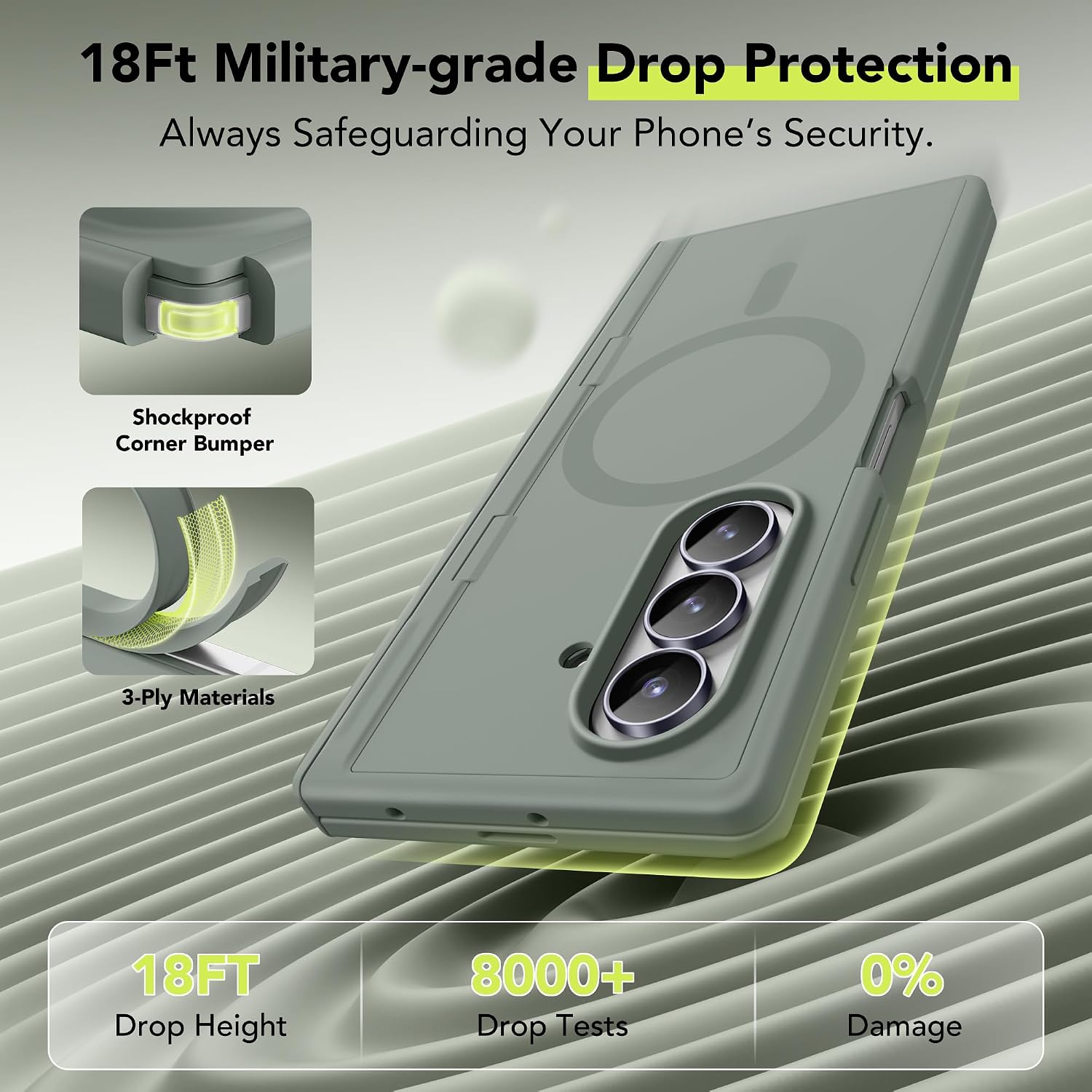 Thumbnail 6 de Magnetic for Samsung Galaxy Z Fold 7 Case with Privacy Screen Protector – Liquid Silicone, Built-in Kickstand, and MagSafe Compatibility (Calke Green)