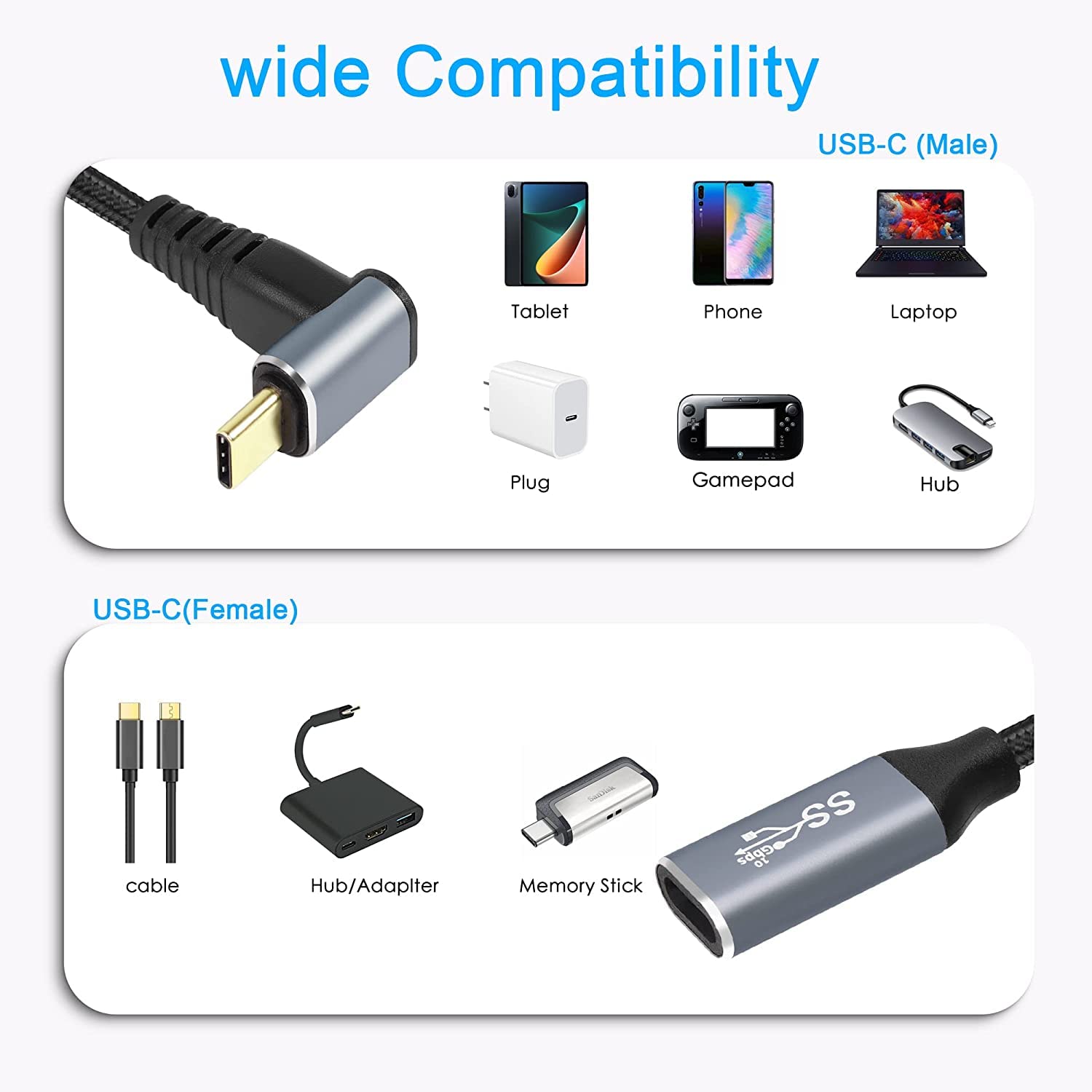 Thumbnail 5 de GELRHONR USB C Extension Cable 100W Type-C 90° Fast Charge, 10 Gbps Data, 4K@60Hz Support