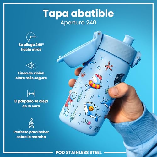 Detalle de Ion8 Botella de Agua Inox para Niños 400 ml: ligera, antifugas y con tapa abatible
