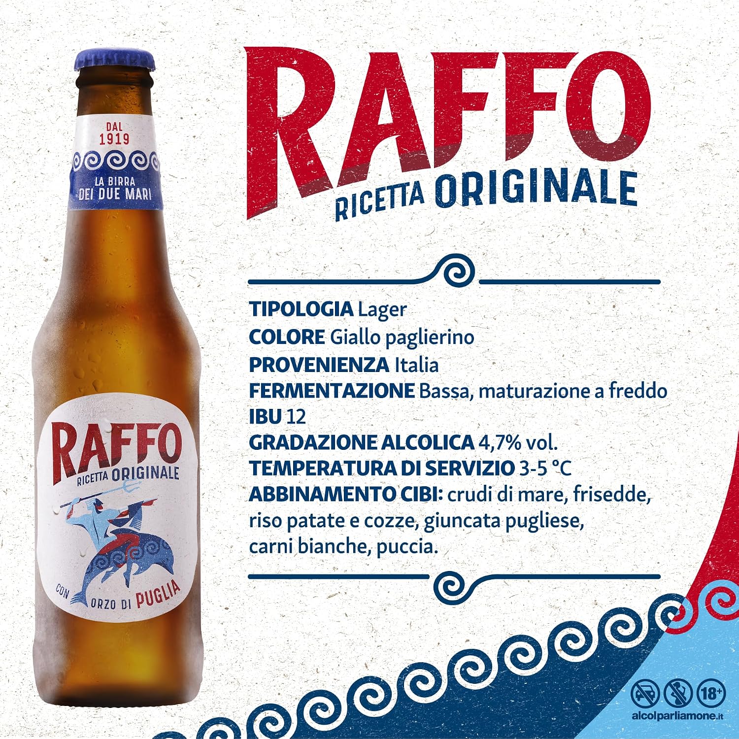 Detalle de Raffo Ricetta Originale Cassa Birra Lager 24 x 33 cl — gusto secco, leggermente amaro