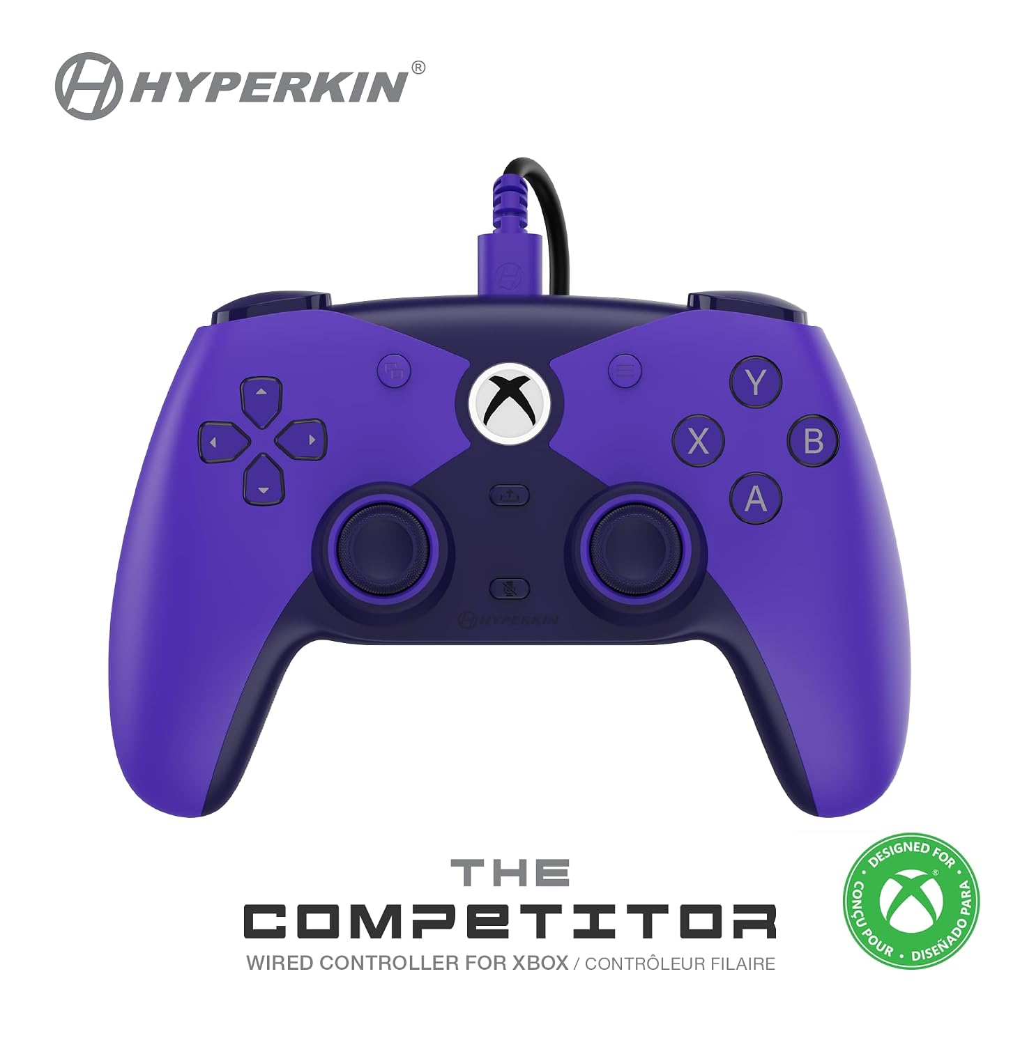 Detalle de Hyperkin The Competitor M01638-PU Wired Xbox Controller, Purple, Hall Effect Joysticks