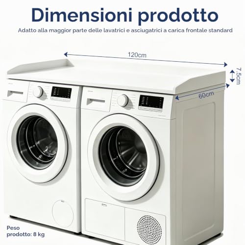 Detalle 2 de Piano di Lavoro per Lavatrice e Asciugatrice 120 x 60 cm – Bianco (Askelierg)