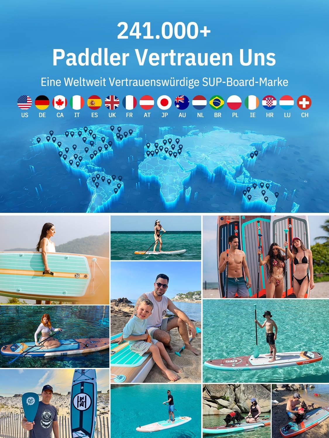 Detalle de Niphean (Extra Groß) Stand Up Paddling Board – 2+1 Personen, Stabilität & Vielseitigkeit für Familie und Paare