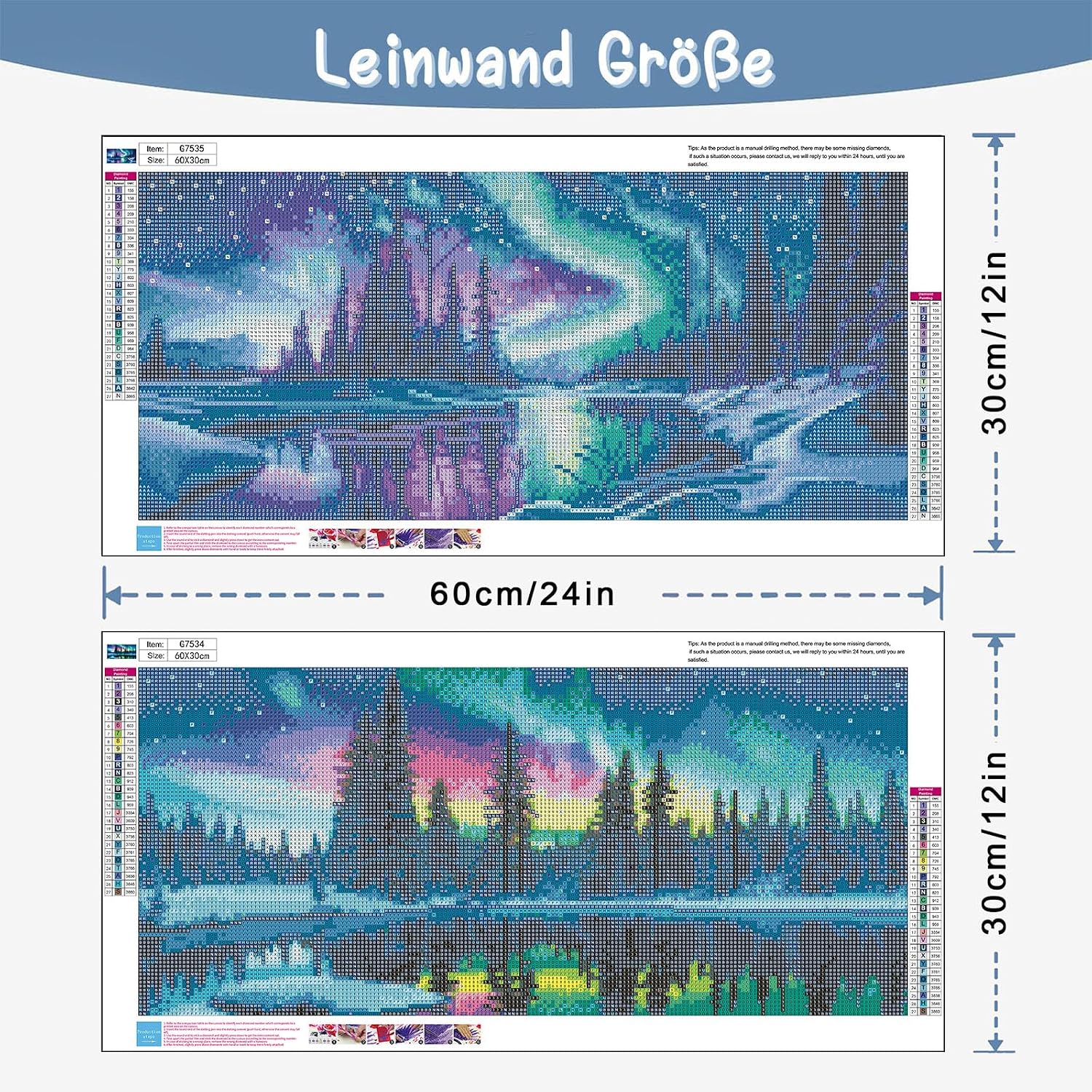 Detalle de Pujeknm 2er-Set Diamond Painting 30x60 cm – 5D Diamant Malerei Aurora