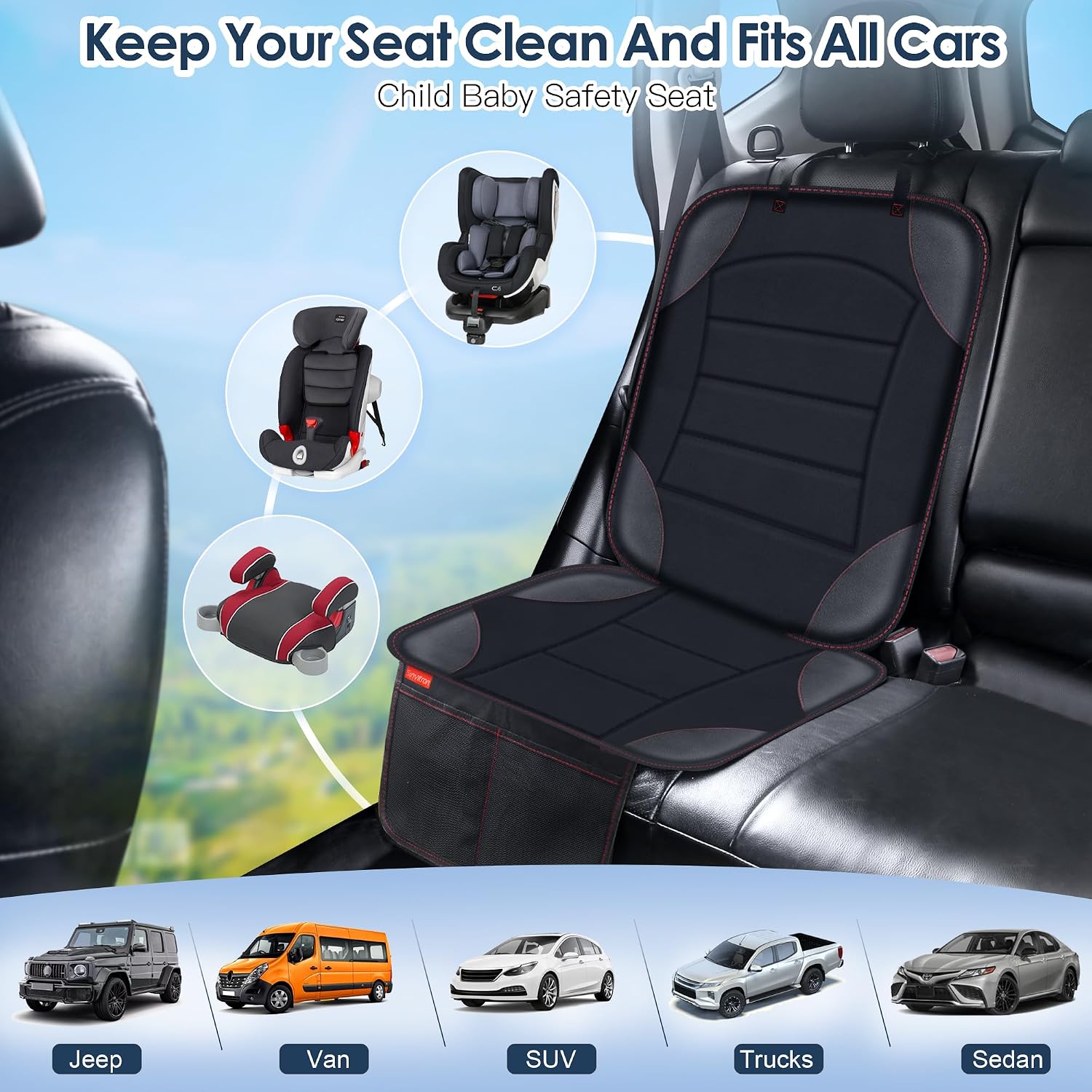Detalle 1 de Sinvitron Seat Protector Under Baby Car Seat, 2-Pack with Mesh Pockets