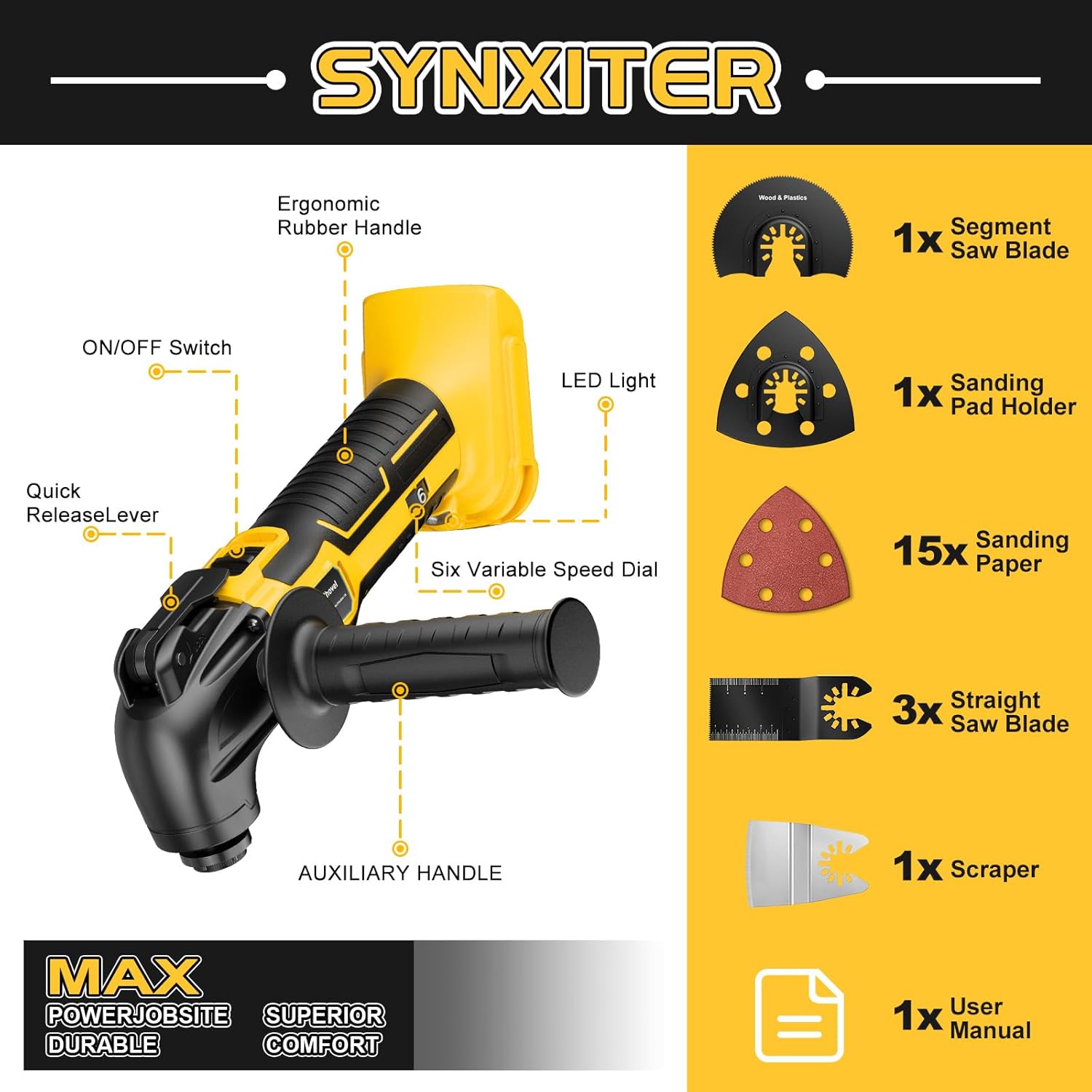 Thumbnail 2 de Cordless Oscillating Multi Tool for Dewalt 18V/20V Battery — 6-Speed Brushless, 23-Piece Kit (Tool Only)