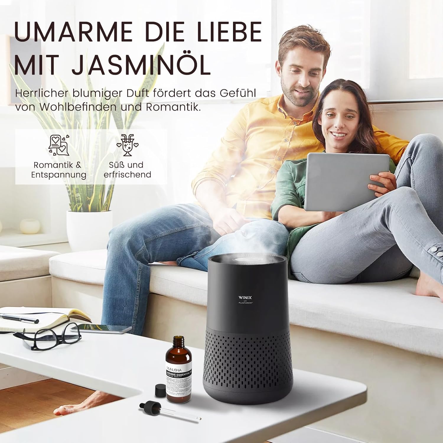 Detalle 2 de Jasminöl Ätherisches Öl 100 ml von MUNUSNA – natürlich für Diffuser, Duftlampen und DIY