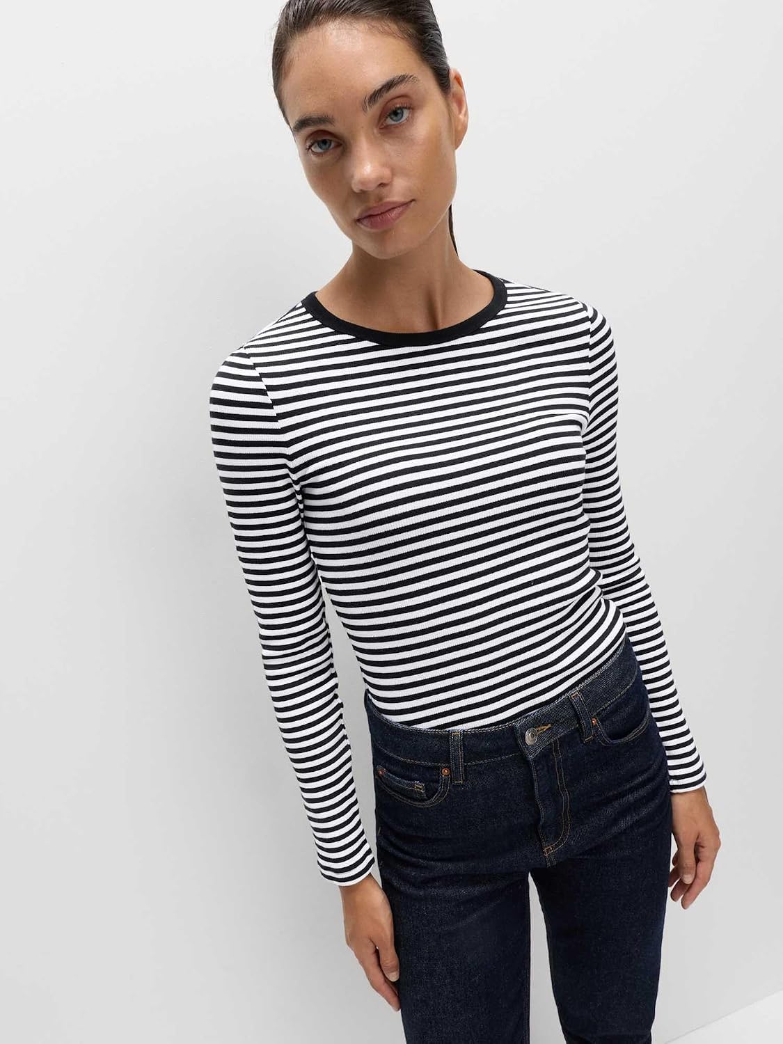 Detalle 2 de Marks & Spencer geribde damestop, slim fit met stretch en hoog katoenaandeel