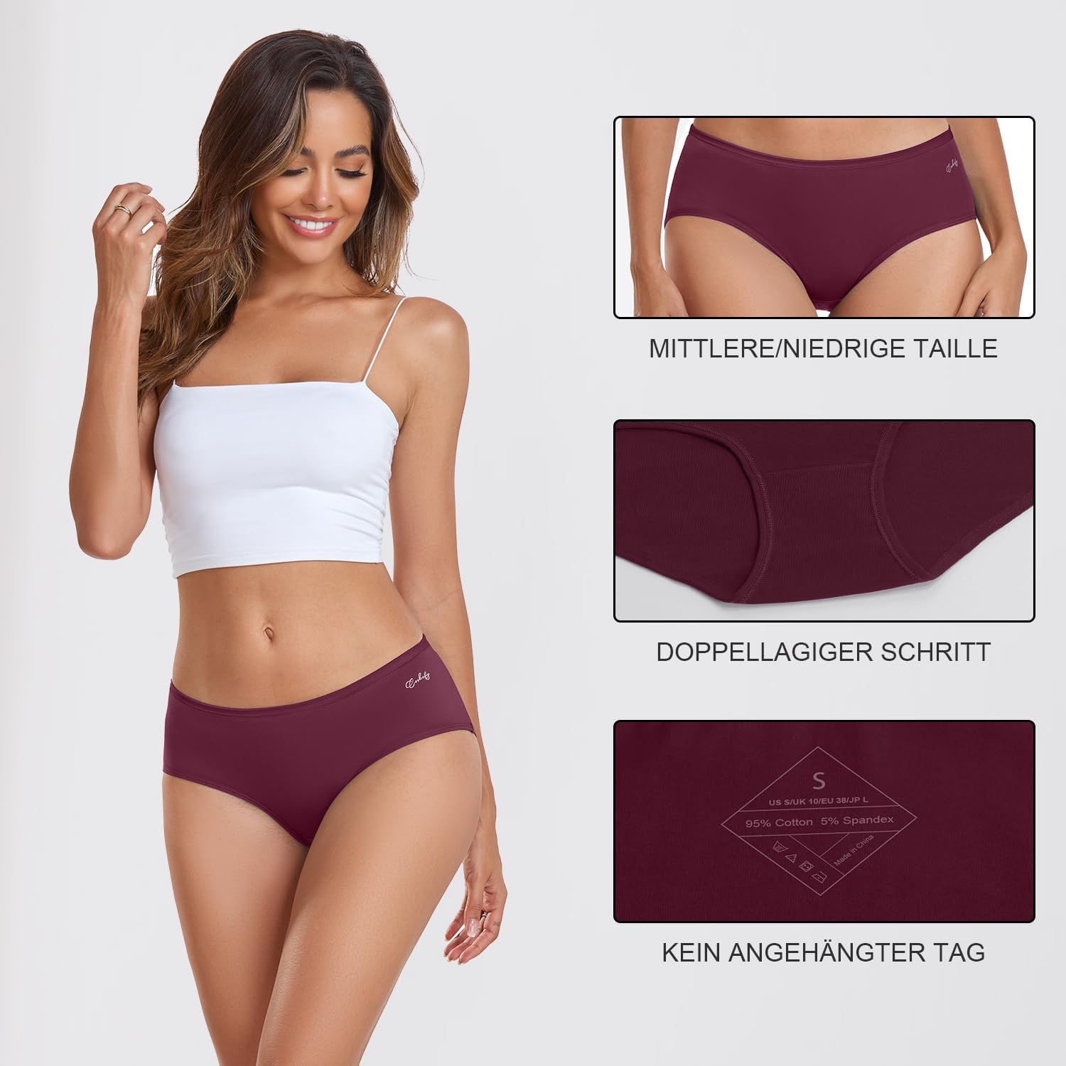 Detalle de coskefy Damen-Unterhosen im 6er Pack aus Baumwolle (95 % Baumwolle, 5 % Elasthan)